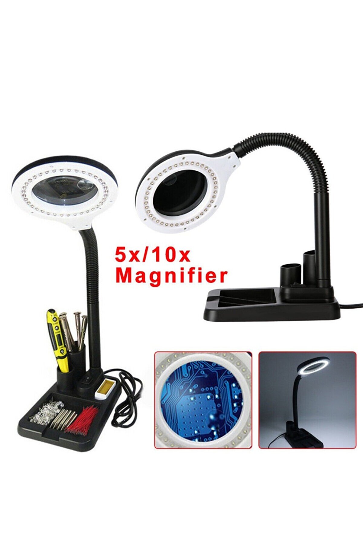 Esnek 5X /10X 40 Led Işıklı Büyüteç - Lamba Büyüteç Okuma - Çalışma Lehi̇m Masa Lambası A808 Tdrtr