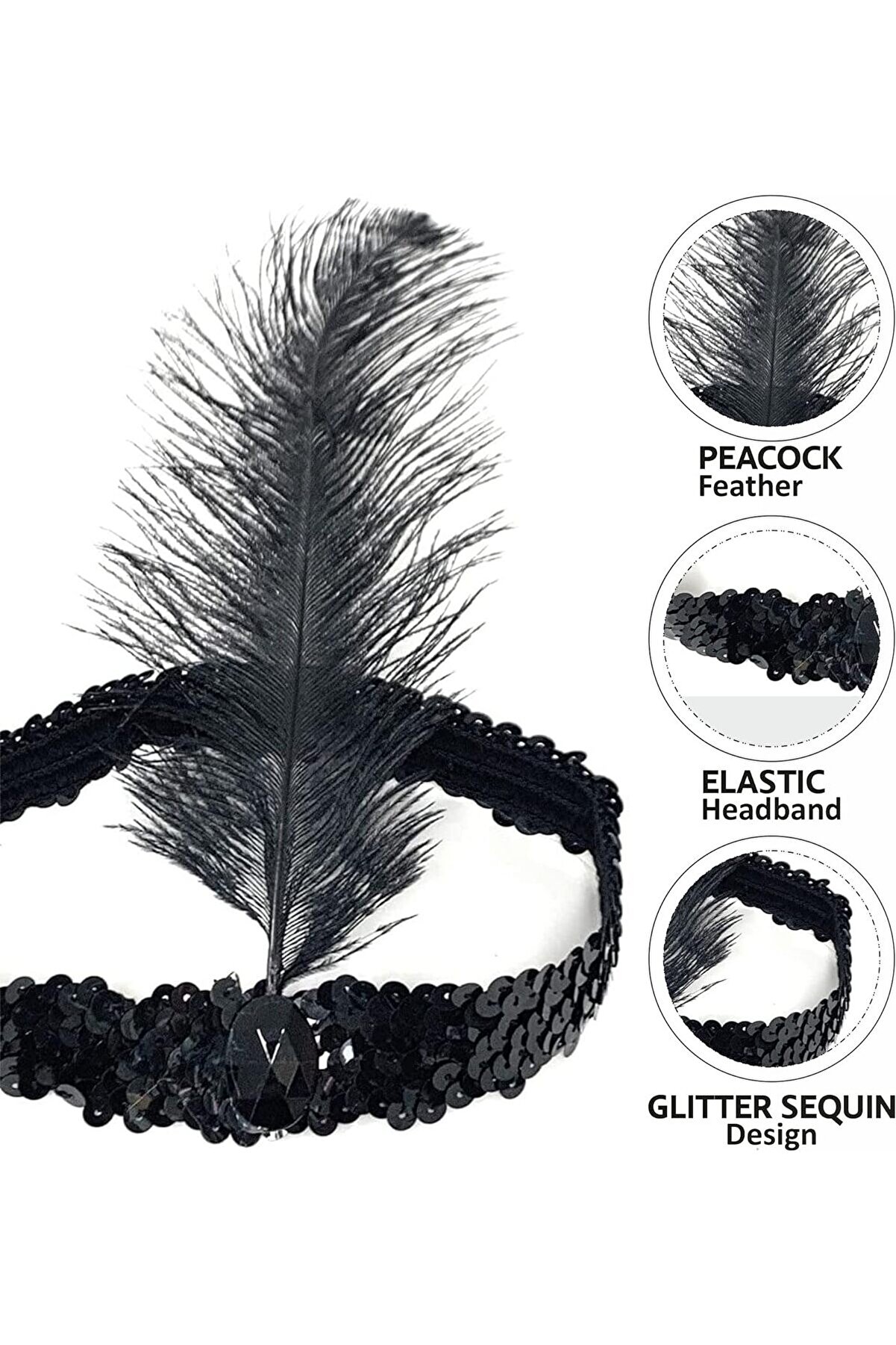 Go İthalat Si̇yah T&uuml;yl&uuml; &Ccedil;arli̇ston Sa&ccedil; Bandı - Esnek Tasarım Kost&uuml;m Aksesuarı Retro Sti̇l Parti̇ Ve &Ouml;zel 54458