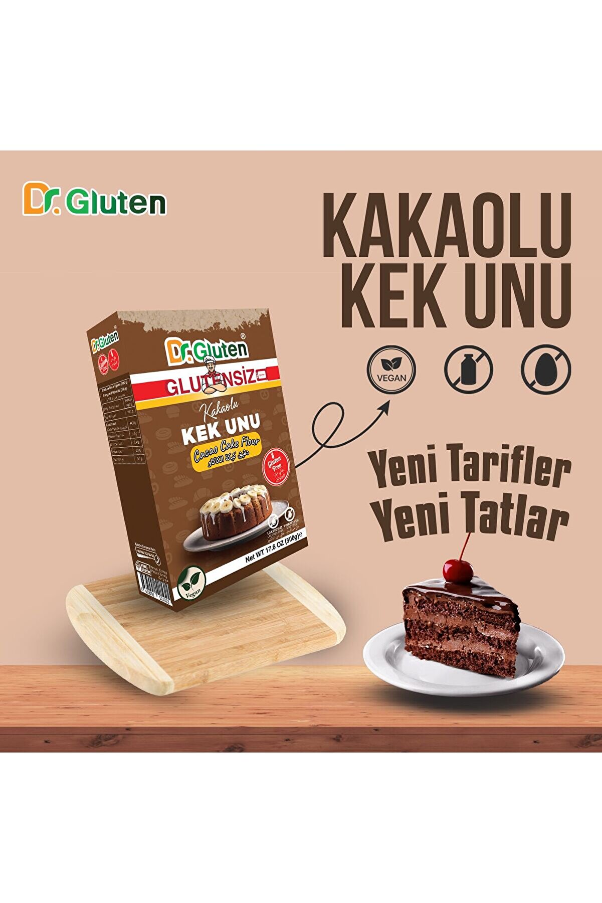 Dr.Gluten Glutensiz Kakaolu Kek Unu Cacao Cake Flour Gluten Free Vegan