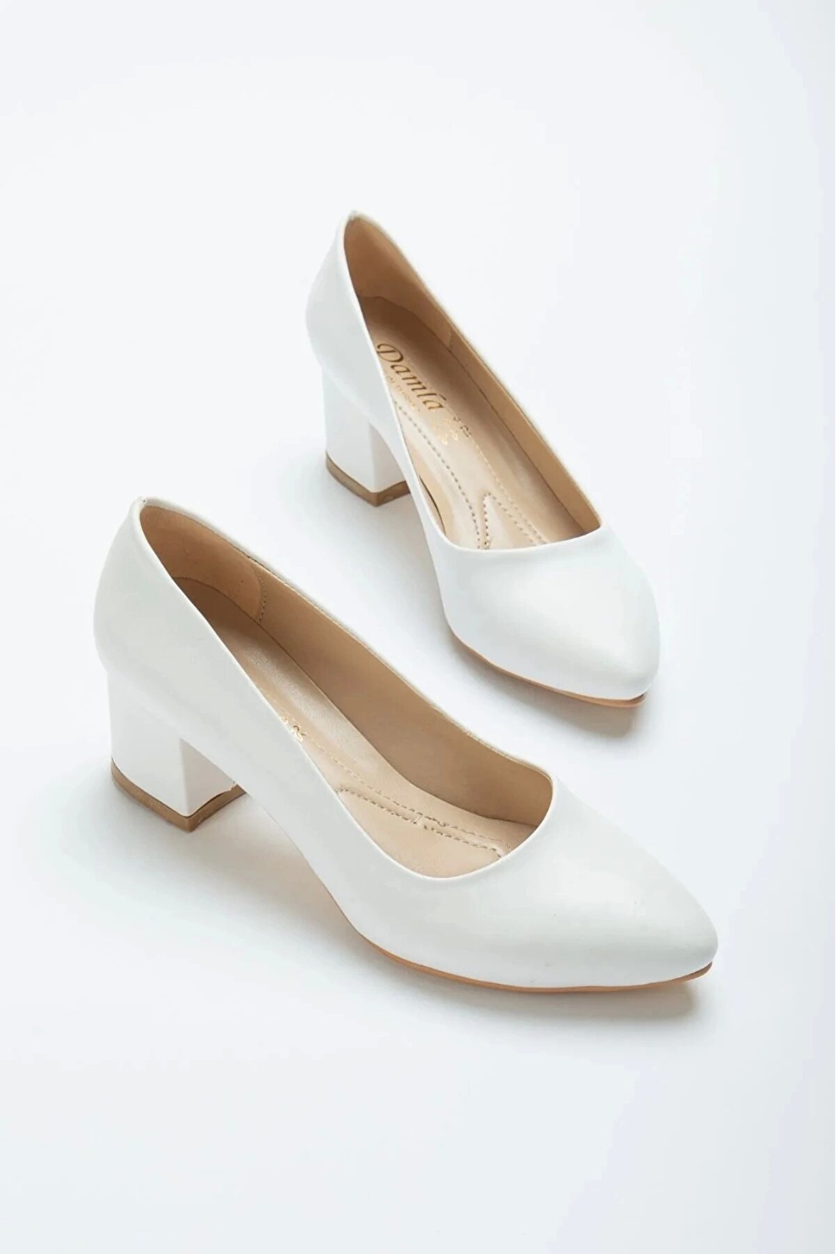 Gult Kadın Klasi̇k Kalın Ökçeli̇ Mat Beyaz 5 Cm Sti̇letto