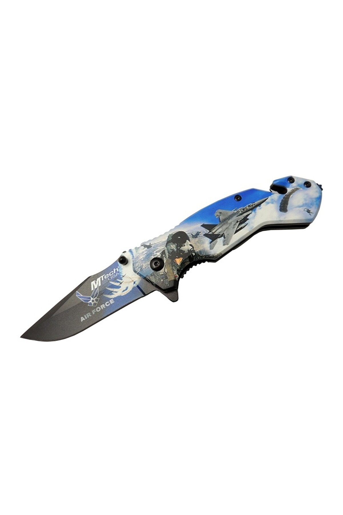 evimdeyokyok 4 23 4 Air Force Kurtarma / Kamp Çakı 20cm - Yarı Otomatik, Kemerlikli, Cam Kırma Ve İp Kesme Aparat