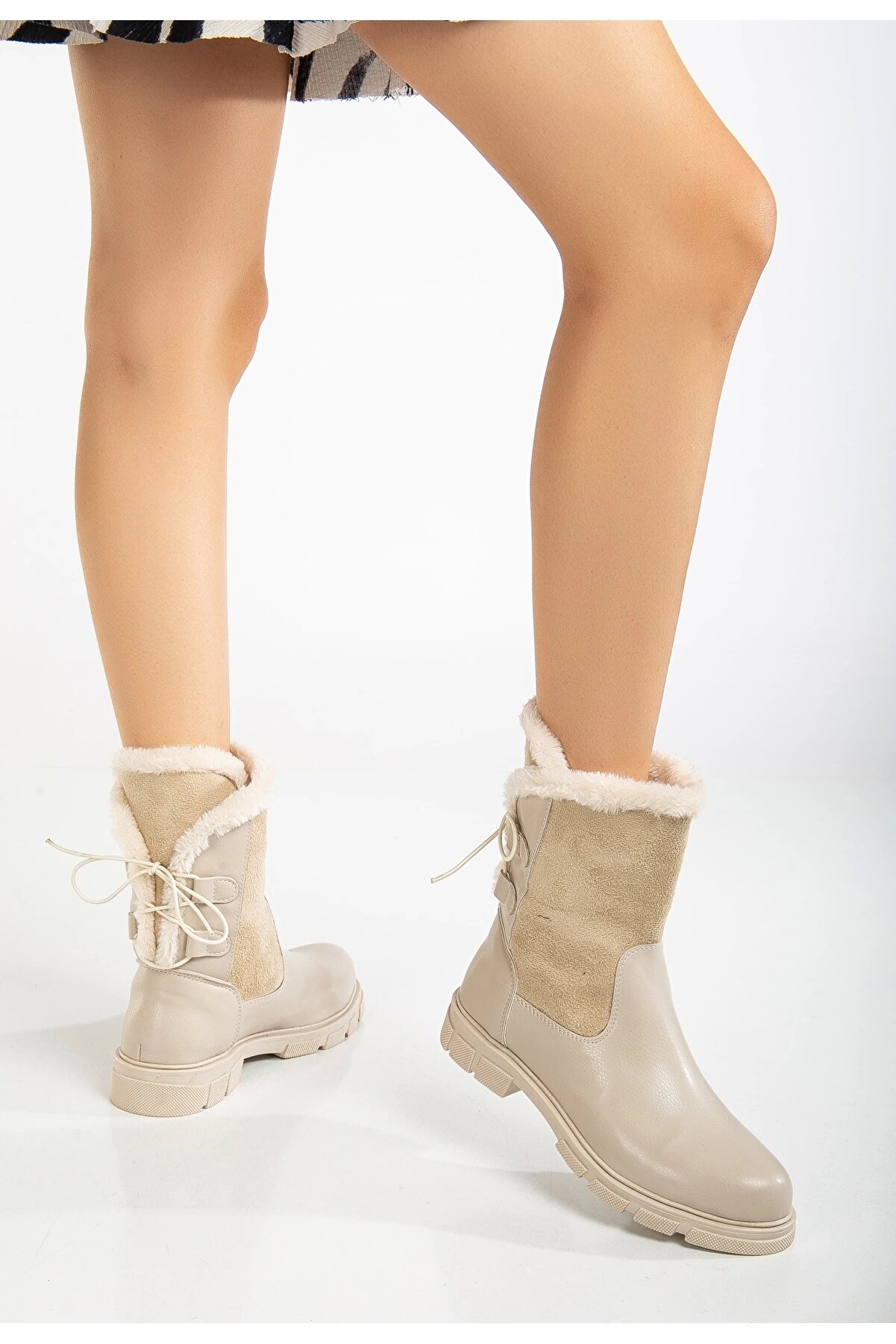 Gult Kadın Kürklü Bot Bej