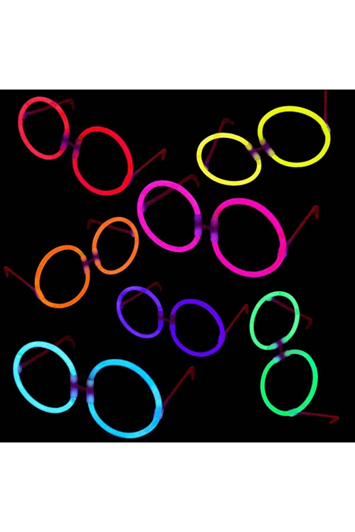 evimdeyokyok Glow Stick Parti Gözlüğü Glow Partisi Yuvarlak Şekilli Fosforlu Gözlük 6 Adet Tdrtr