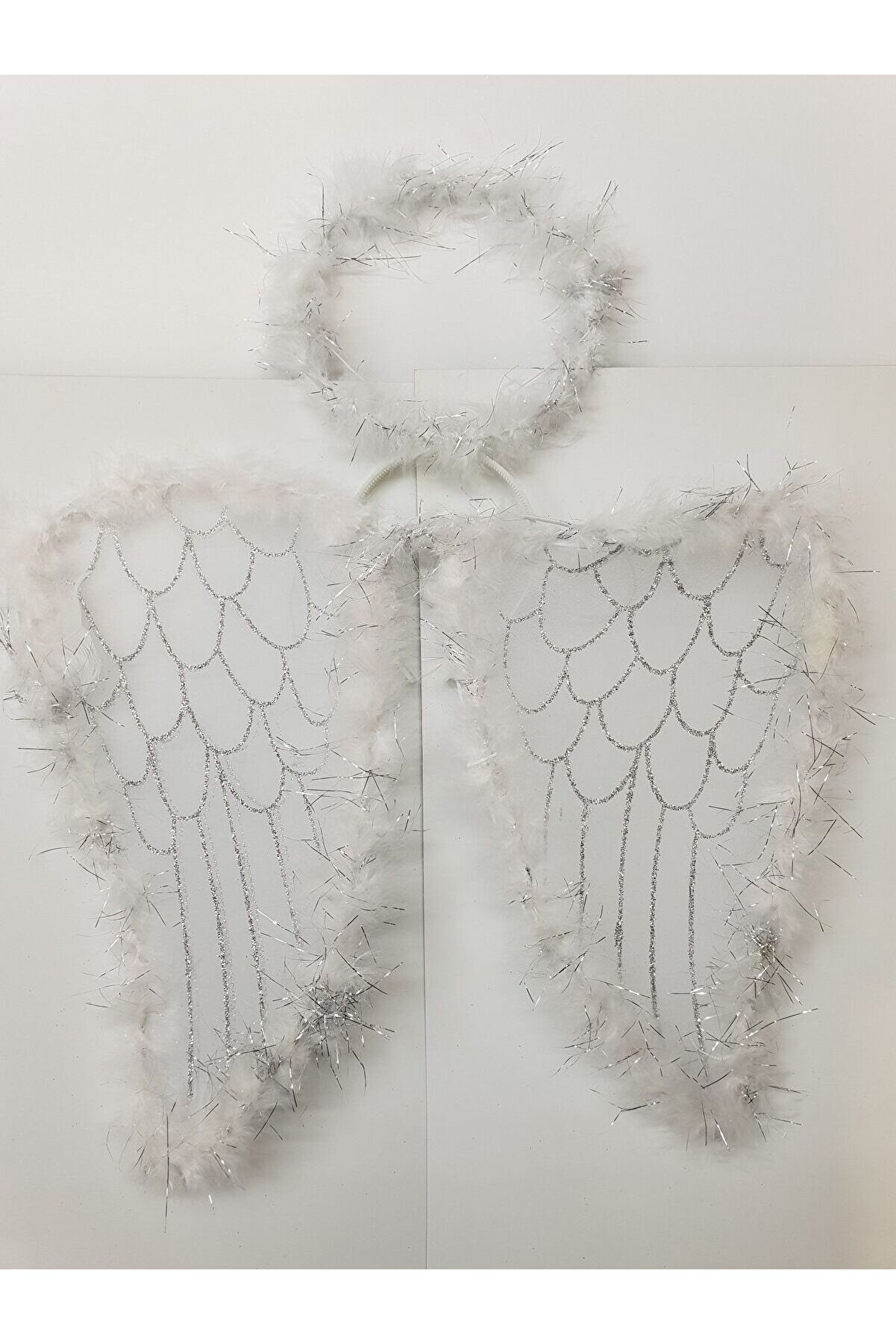 Beyaz Otri̇şli̇ Dantel Tüllü Peri̇ Kanadı Ve Peri̇ Tacı Seti̇ 45X40 Cm Tdrtr