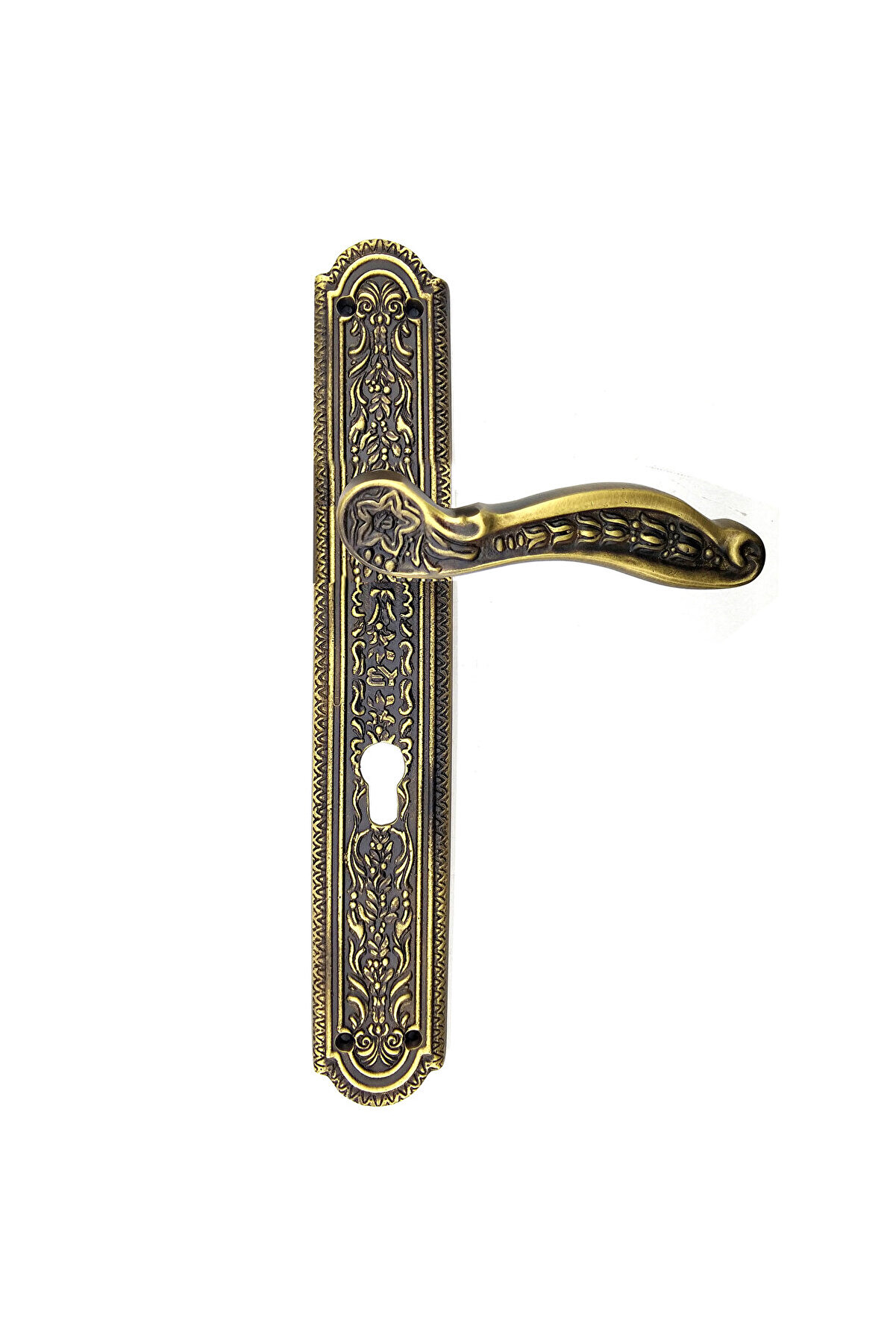 evimdeyokyok Antika Tarz Dekoratif Pirinç Ulu Model Desenli Yale, Dış Kapı Kolu - 354x57 Mm, Antik Tdrtr