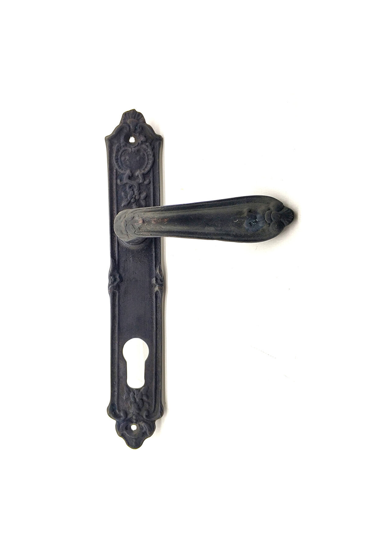 evimdeyokyok Antika Tarz Dekoratif Pirinç Çiçekli Oda Kapı Kolu - 240x40 Mm, Oksit Tdrtr