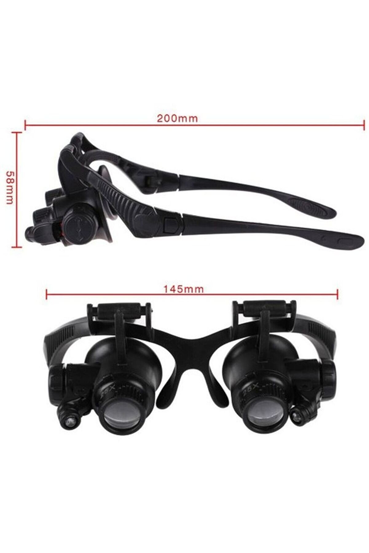 Gözlük Modeli̇ 10X 15X 20X 25X Lens 2 Led Işıklı Büyüteç Tdrtr