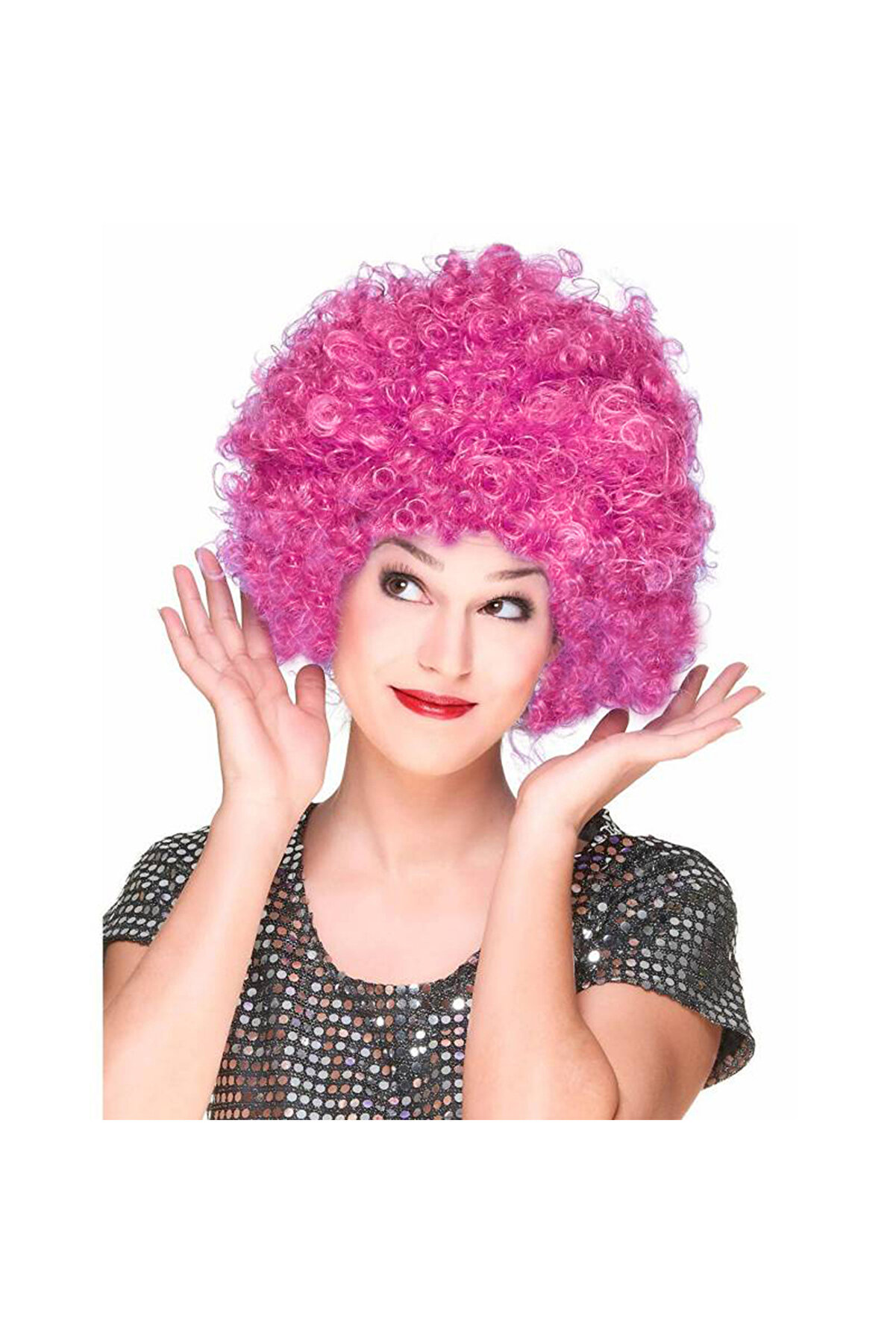 evimdeyokyok Fuşya Renk Kıvırcık Afro Bonus Peruk Saç Parti Peruğu Tdrtr