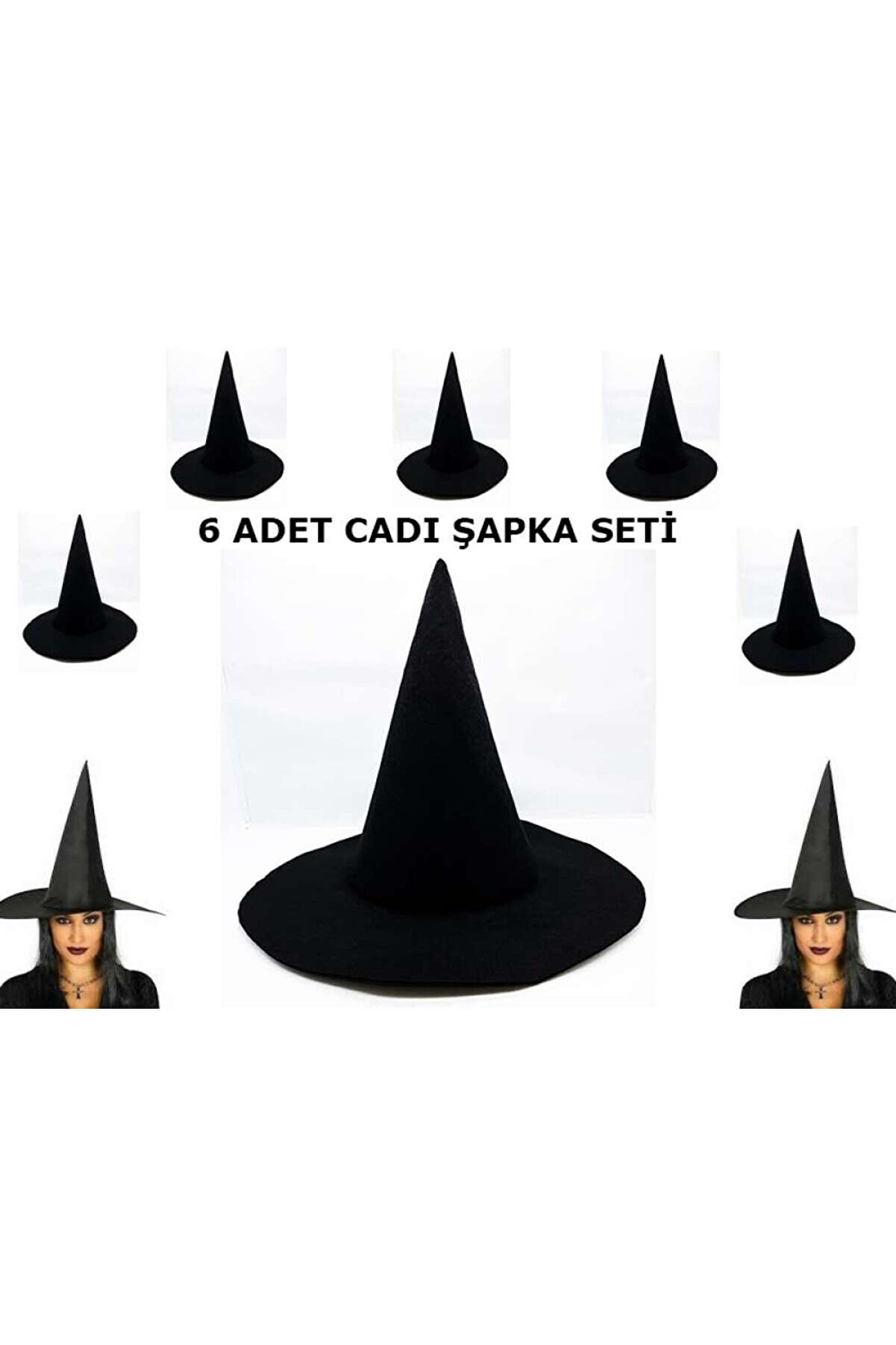 evimdeyokyok Siyah Cadı Şapkası Keçe Yetişkin Boy 6 Adet Tdrtr