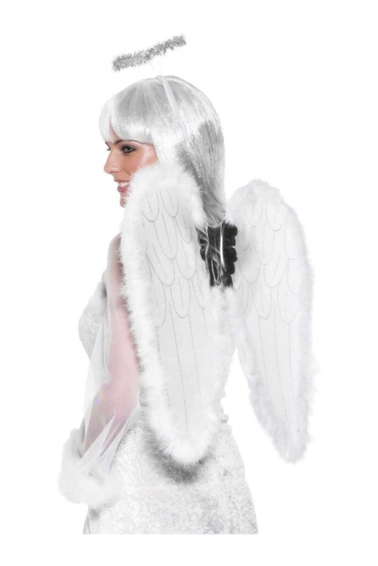 evimdeyokyok Beyaz Otrişli Dantel Tüllü Peri Kanadı Ve Peri Tacı Seti 45x40 Cm Tdrtr