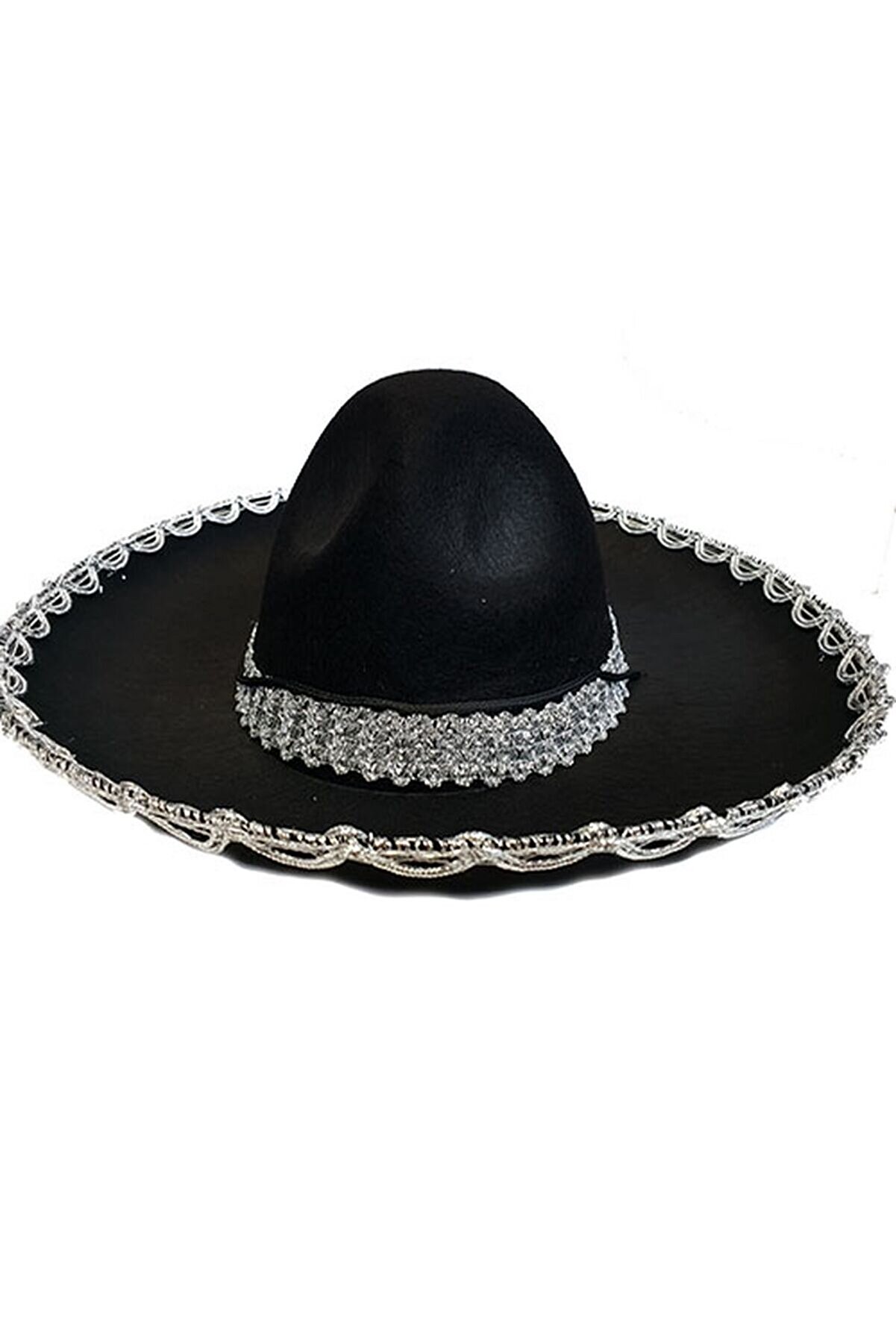 G&uuml;m&uuml;ş Renk Şeri̇tli̇ Meksi̇ka Mari̇achi̇ Lati̇n Şapkası 55 Cm &Ccedil;ocuk Tdrtr