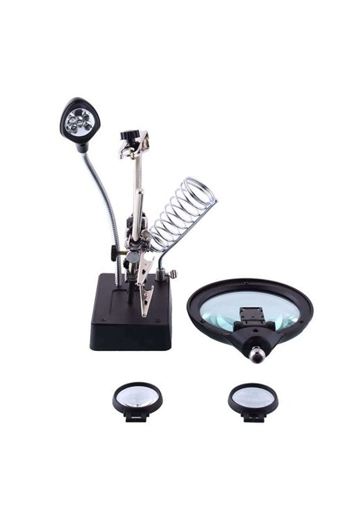 Masa Üstü Mandallı 2.5X90 Mm 7.5X34 Mm Mercekli̇ Adaptörlu Işıklı Büyüteç Tdrtr