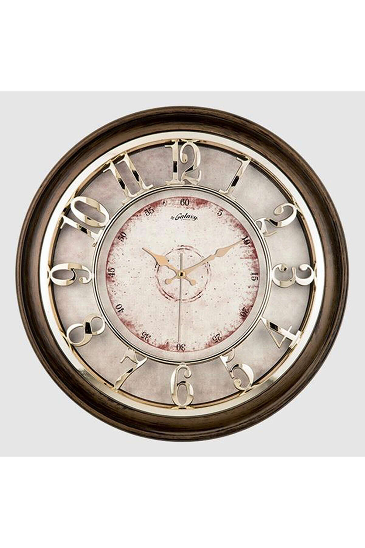 Zero Land Ds-Derın Duvar Saati̇ Kahverengi̇ İçi̇ Krem 45Cm Kabartma Rakam Metal Akrep Yelkovan Akar Sani̇ye