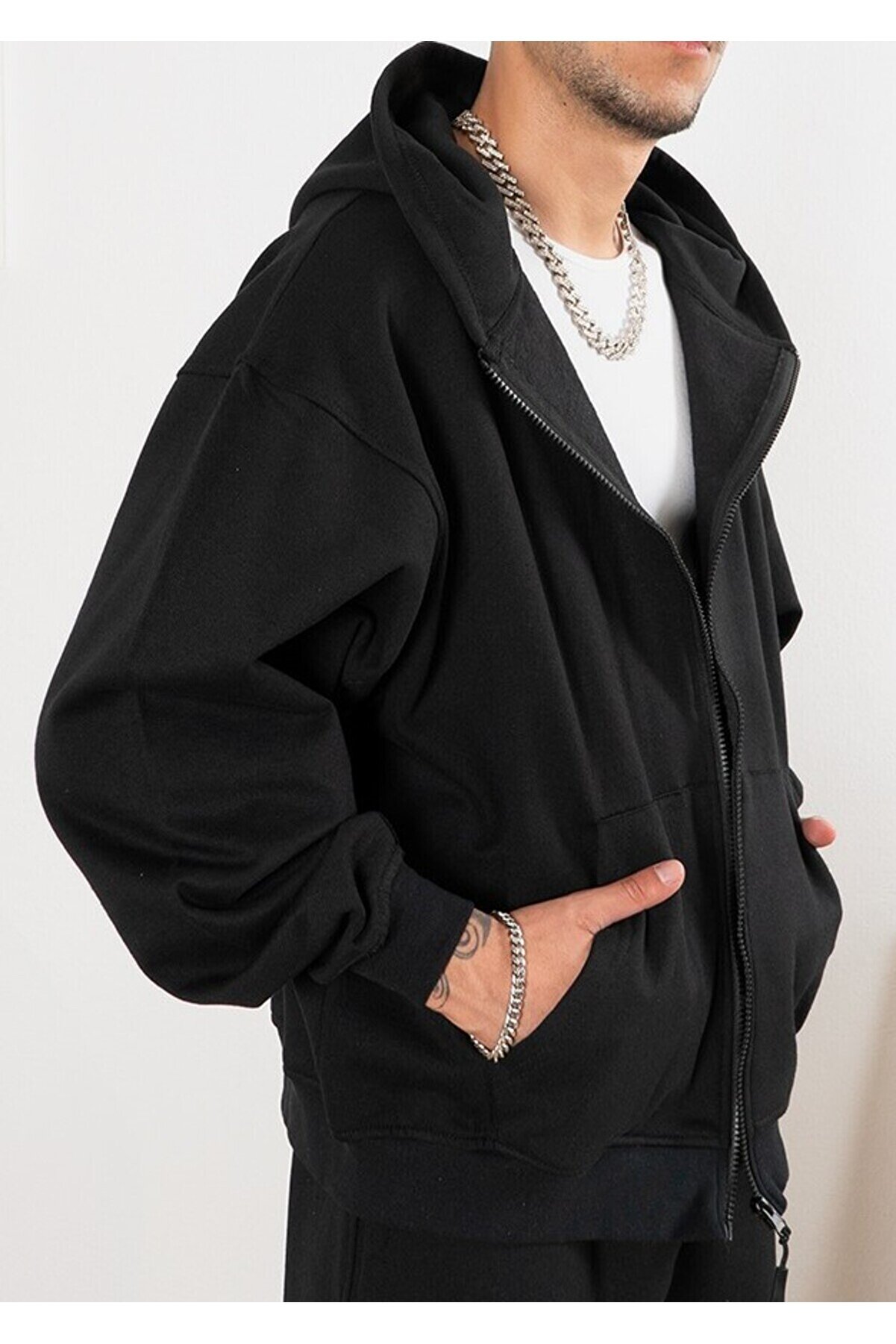 Ethab Gi̇yi̇m Ethab-Unısex Fermuarlı Kapşonlu İ&ccedil;i̇ Polarlı Sweatshi̇rt Si̇yah Cepli̇ Model(Geceli̇k Hedi̇ye)
