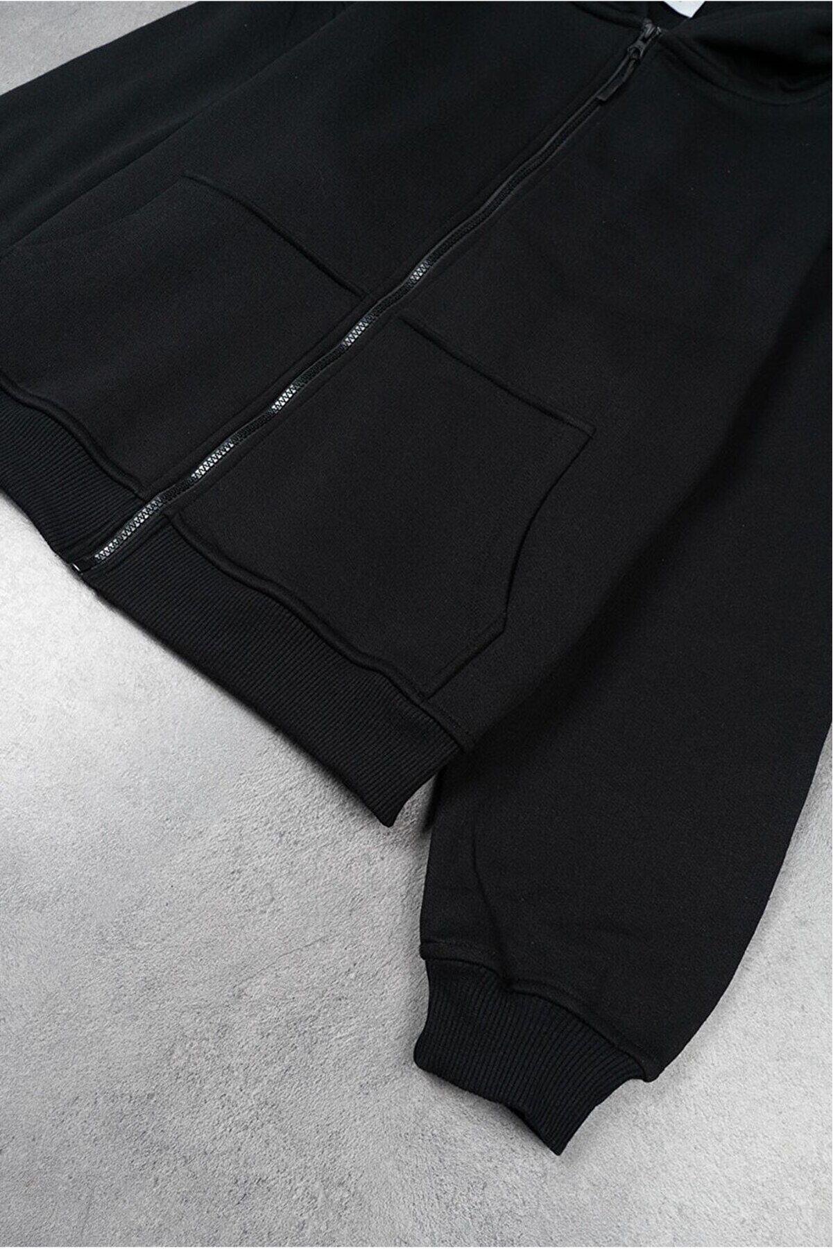 Ethab Gi̇yi̇m Ethab-Unısex Fermuarlı Kapşonlu İ&ccedil;i̇ Polarlı Sweatshi̇rt Si̇yah Cepli̇ Model(Geceli̇k Hedi̇ye)