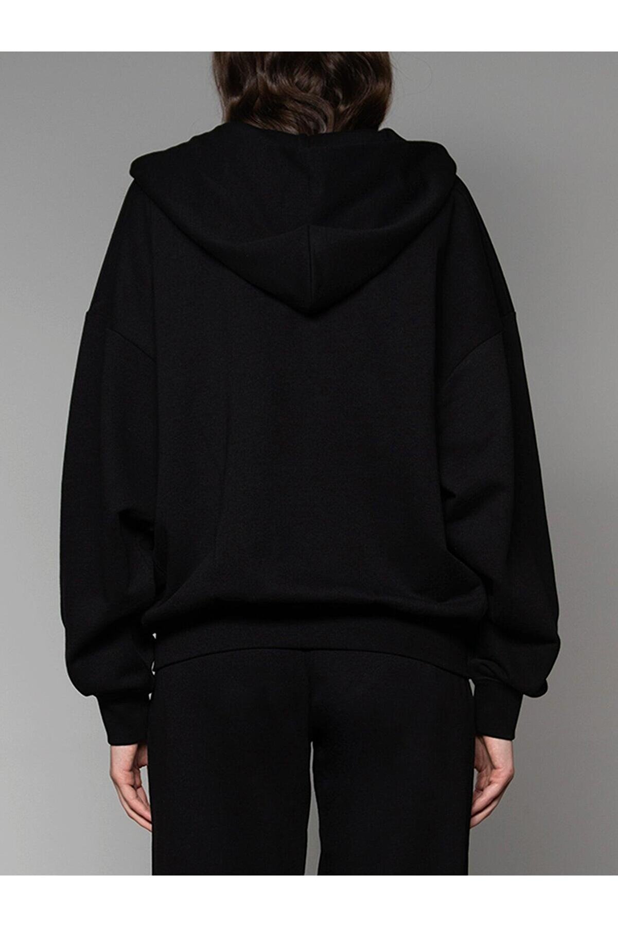 Ethab Gi̇yi̇m Ethab-Unısex Fermuarlı Kapşonlu İ&ccedil;i̇ Polarlı Sweatshi̇rt Si̇yah Cepli̇ Model(Geceli̇k Hedi̇ye)