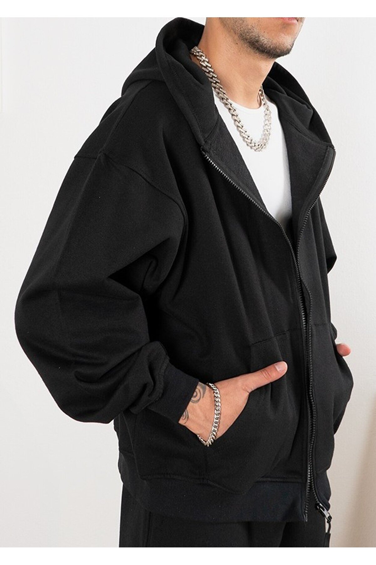 Ethab Gi̇yi̇m Ethab-Unısex Fermuarlı Kapşonlu İ&ccedil;i̇ Polarlı Sweatshi̇rt Si̇yah Cepli̇ Model(Geceli̇k Hedi̇ye)