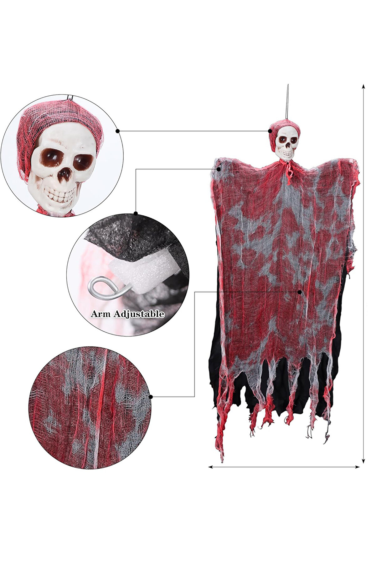 Go İthalat Led Işıklı Kahkaha Atan Sesli̇ Sens&ouml;rl&uuml; &Uuml;rperti̇ci̇ Kuru Kafa Kanlı Korku Sa&ccedil;aklı Dekor 90X50 Cm