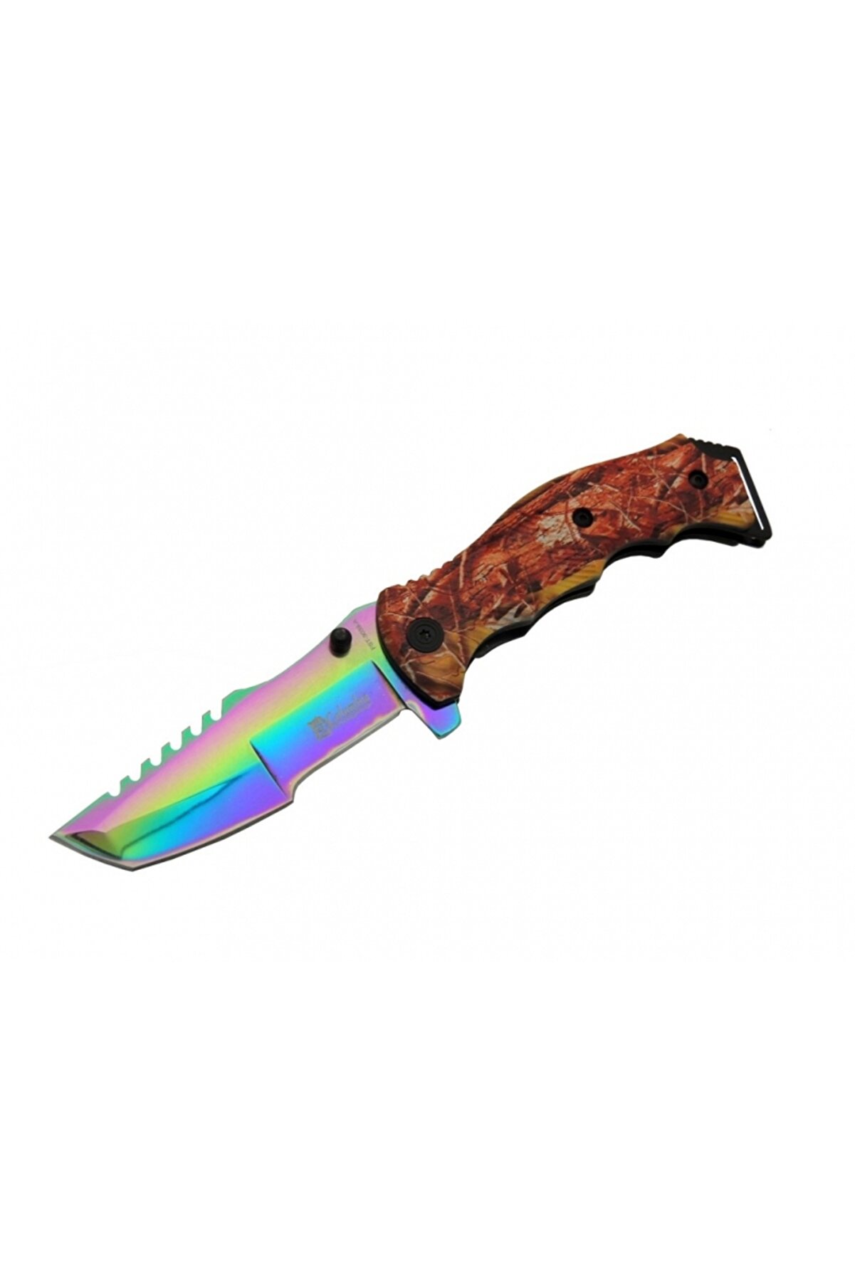 evimdeyokyok Tanto FST 3039 A Tırtıklı Gökkuşağı Kamp Çakı 23 cm - G10 Sap, Yarı Otomatik