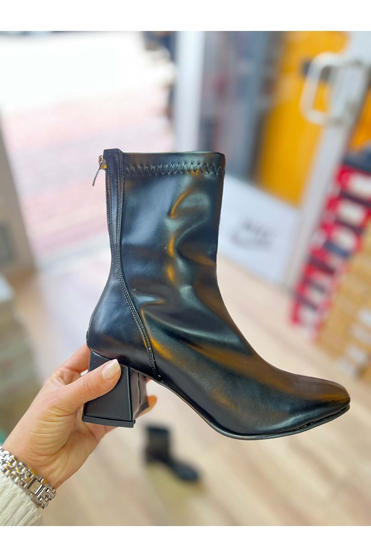 New Opti̇mal Kadın Streç Bot Topuklu Fermuarlı Küt Burun