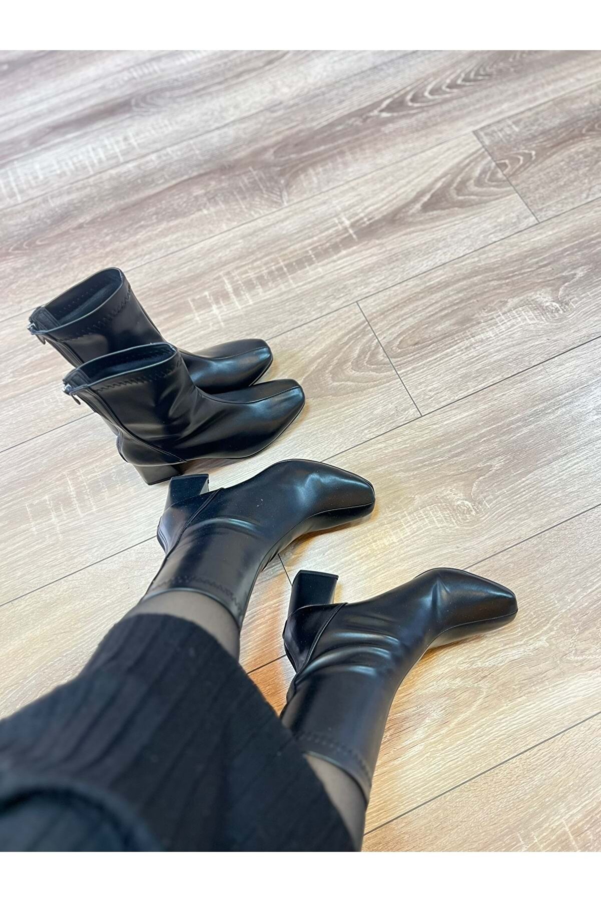 New Opti̇mal Kadın Streç Bot Topuklu Fermuarlı Küt Burun