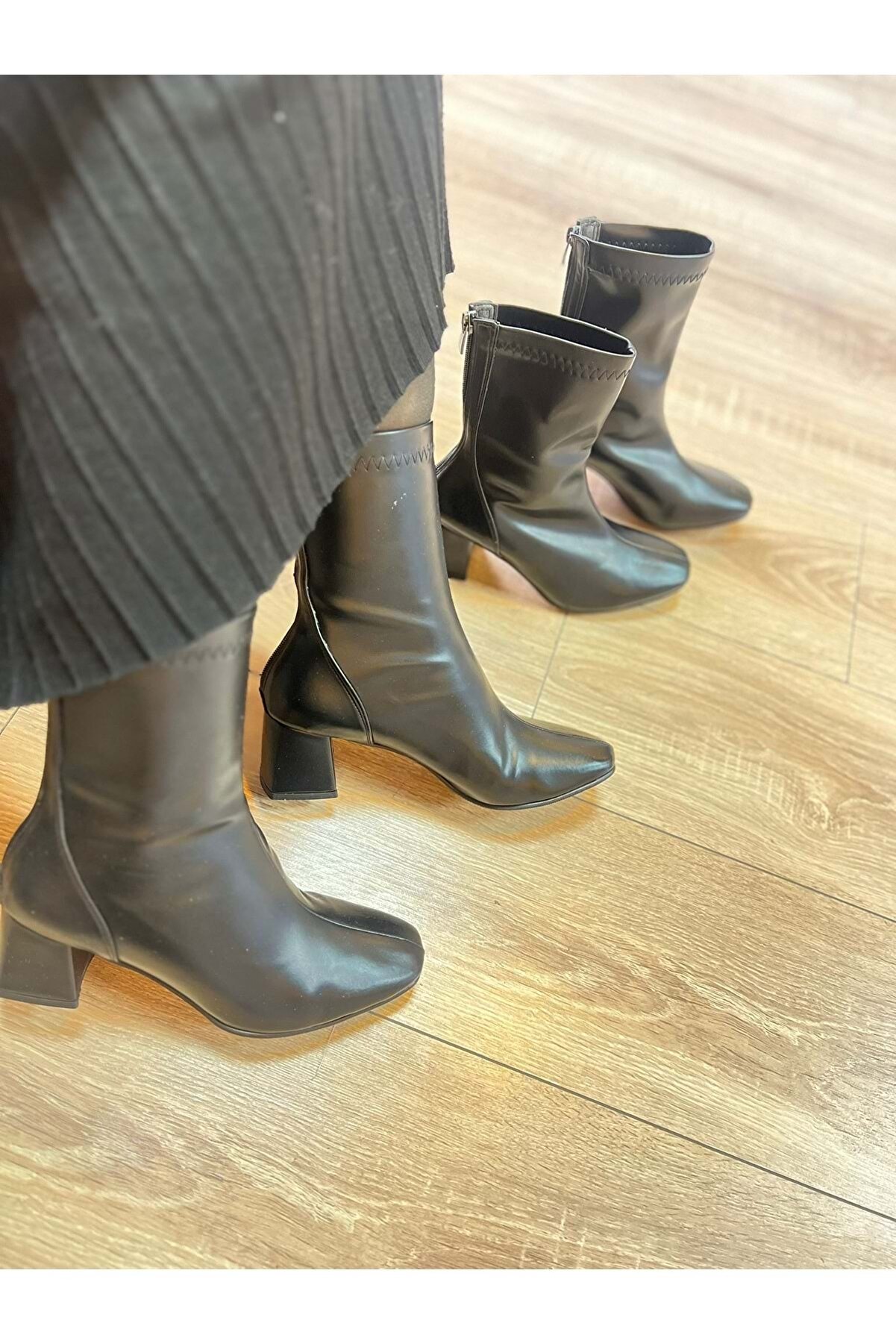 New Opti̇mal Kadın Streç Bot Topuklu Fermuarlı Küt Burun