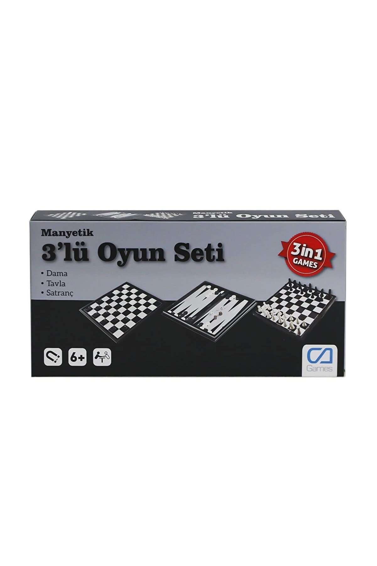 CA Games 120 CAOYN-10002 Manyetik 3'lü Oyun Seti (Tavla,Dama,Satranç) -CaGames