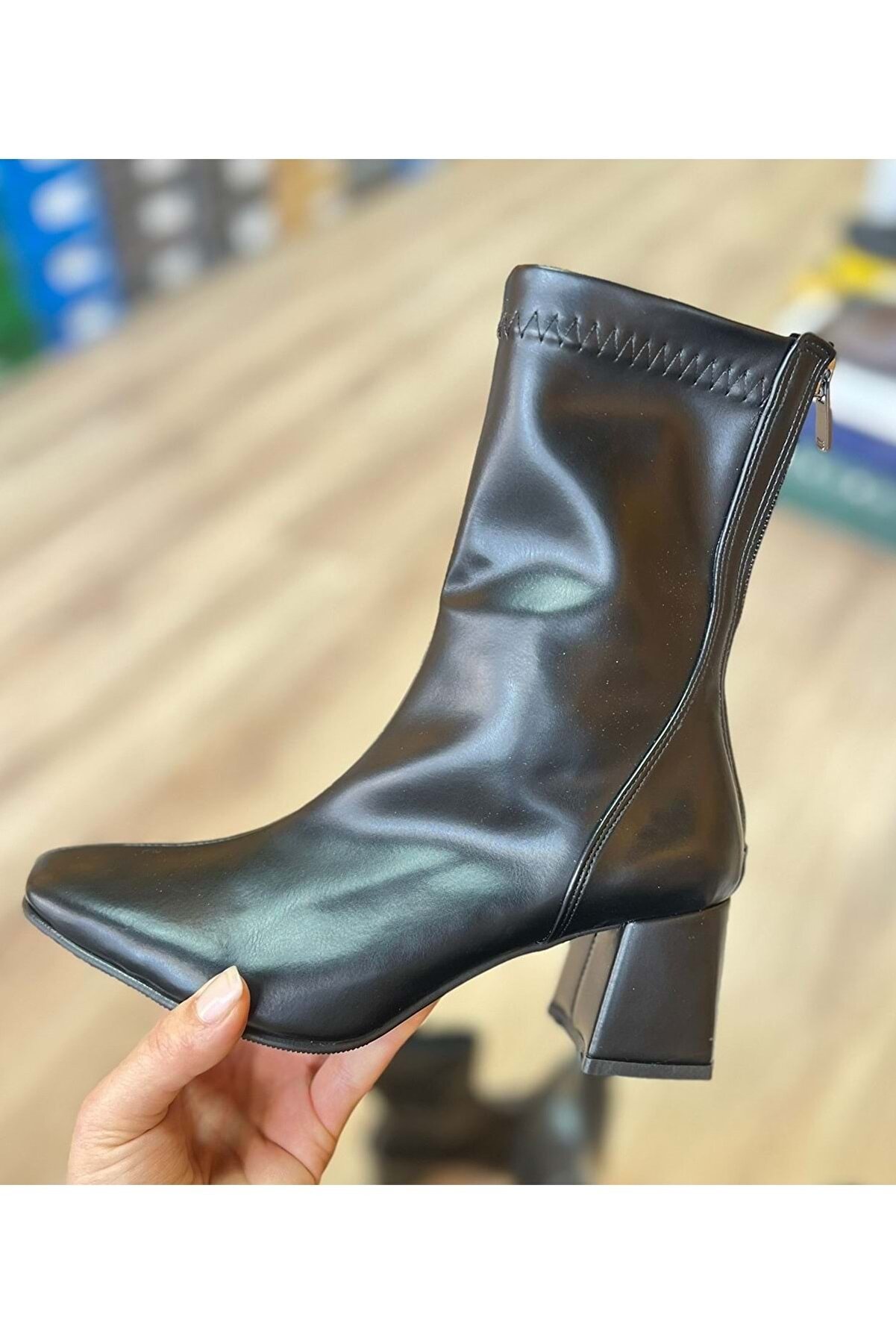 New Opti̇mal Kadın Streç Bot Topuklu Fermuarlı Küt Burun