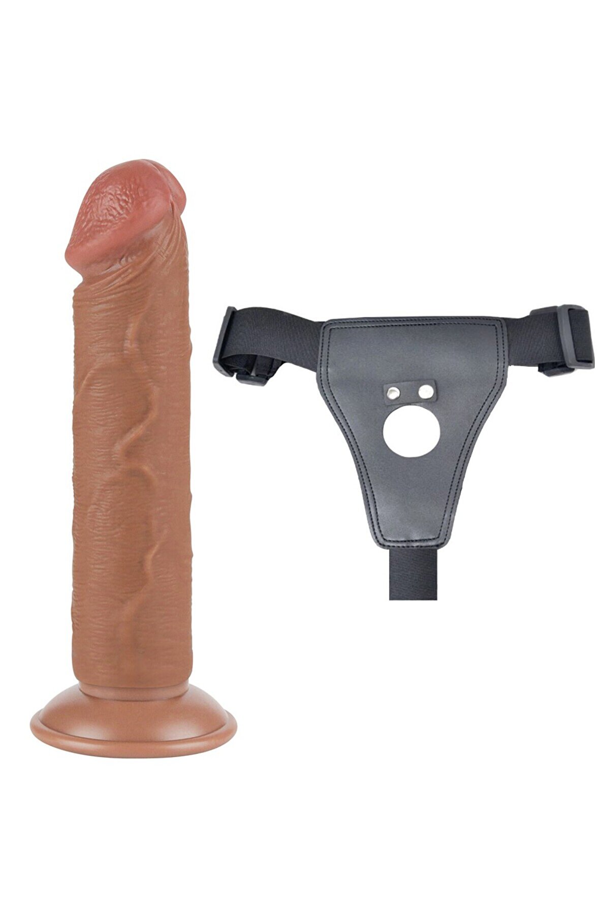 Meyrabest Belden Bağlamalı 20 Cm Kayar Deri̇ &Ccedil;i̇ft Katmanlı Dong Melez Strap On Di̇ldo