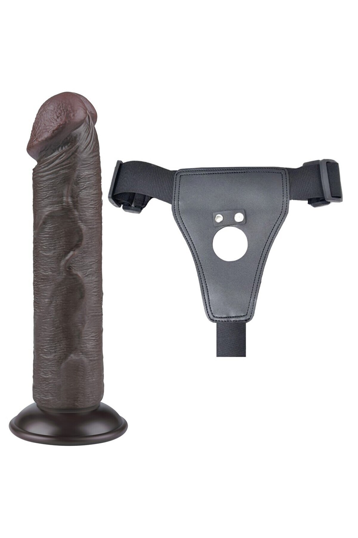 Meyrabest Belden Bağlamalı 20 Cm Kayar Deri̇ &Ccedil;i̇ft Katmanlı Dong Si̇yah Di̇ldo