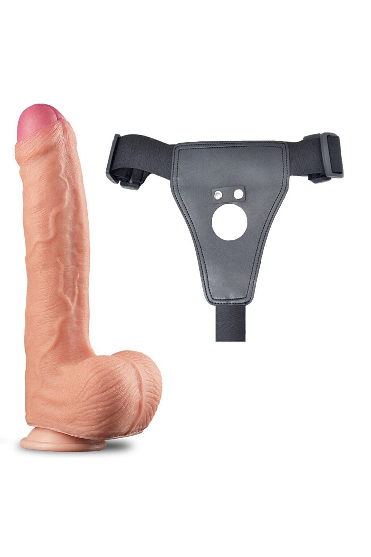 Meyrabest Lovetoy Belden Bağlamalı 28 &Ccedil;i̇ft Katmanlı Plati̇n Si̇li̇kon Strap On Di̇ldo