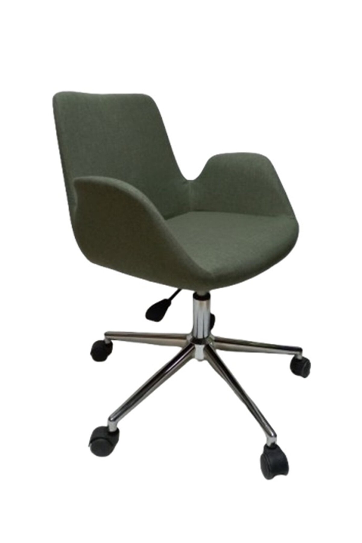 Kamusalmarket Çalışma Koltuğu Büro Sandalyesi̇ Yeşi̇l Keten Kumaş Krom Yıldız Ayaklı