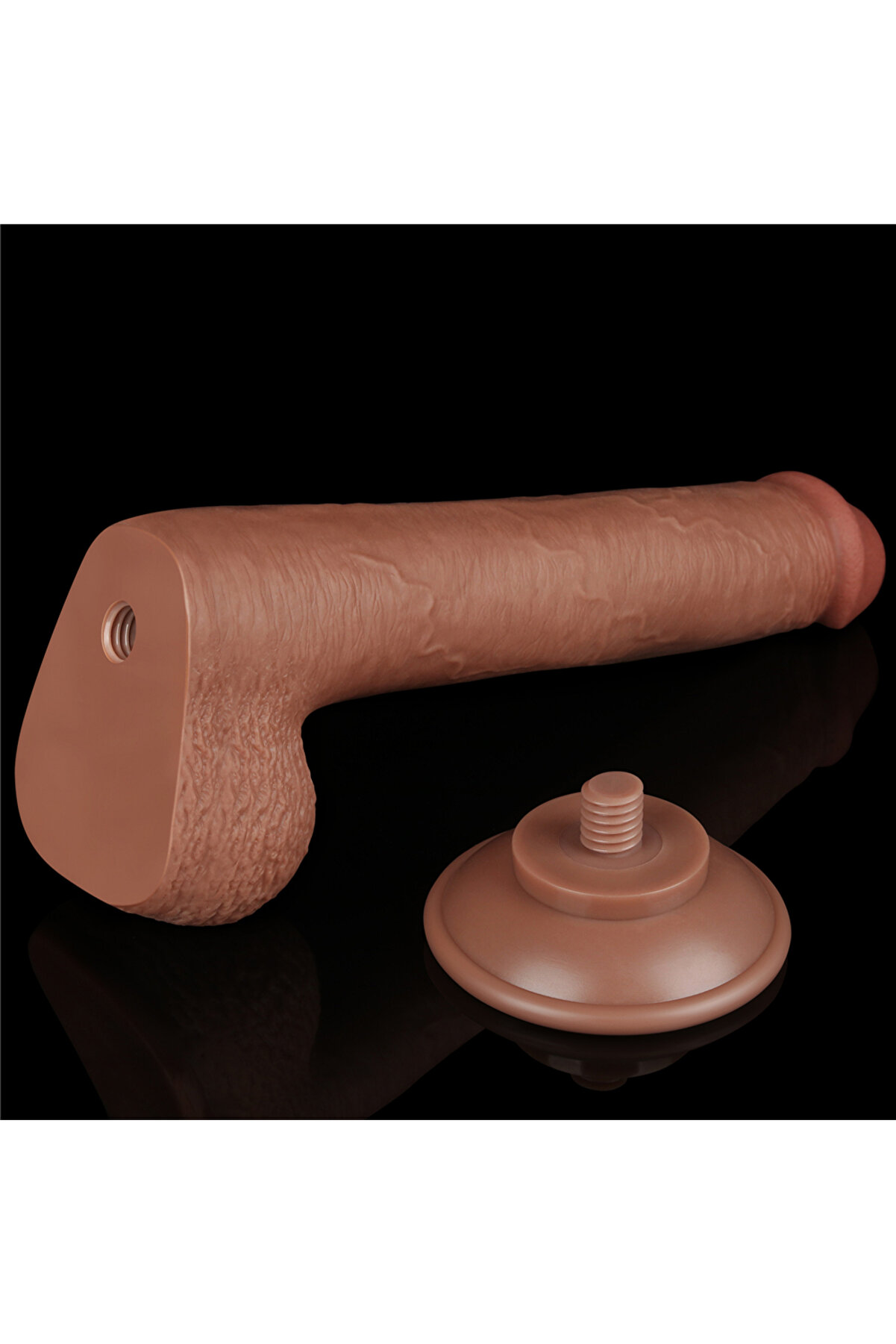 Meyrabest Belden Bağlamalı 23Cm Kayan Deri̇ &Ccedil;i̇ft Katmanlı Dong Brown Strap On Di̇ldo