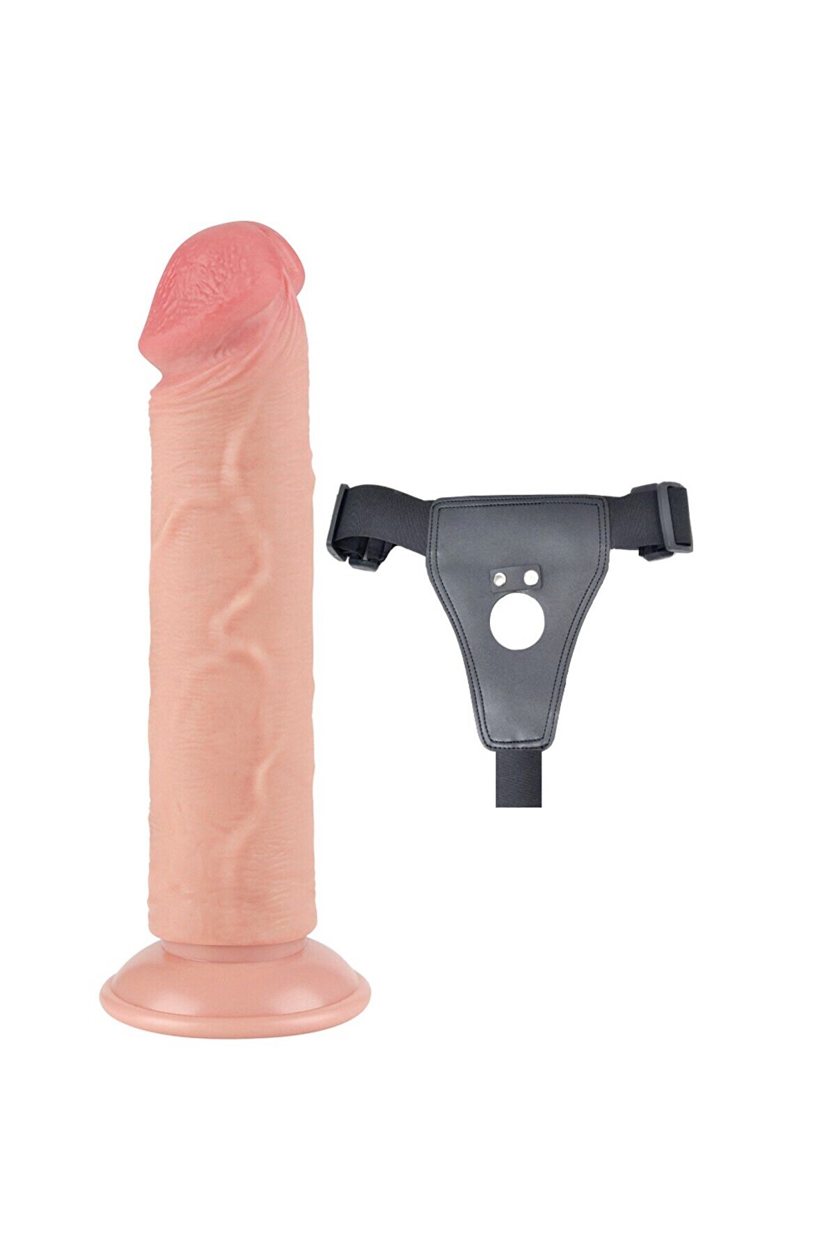Meyrabest Belden Bağlamalı 20Cm Kayar Deri̇ &Ccedil;i̇ft Katmanlı Dong Flesh Strap On Di̇ldo
