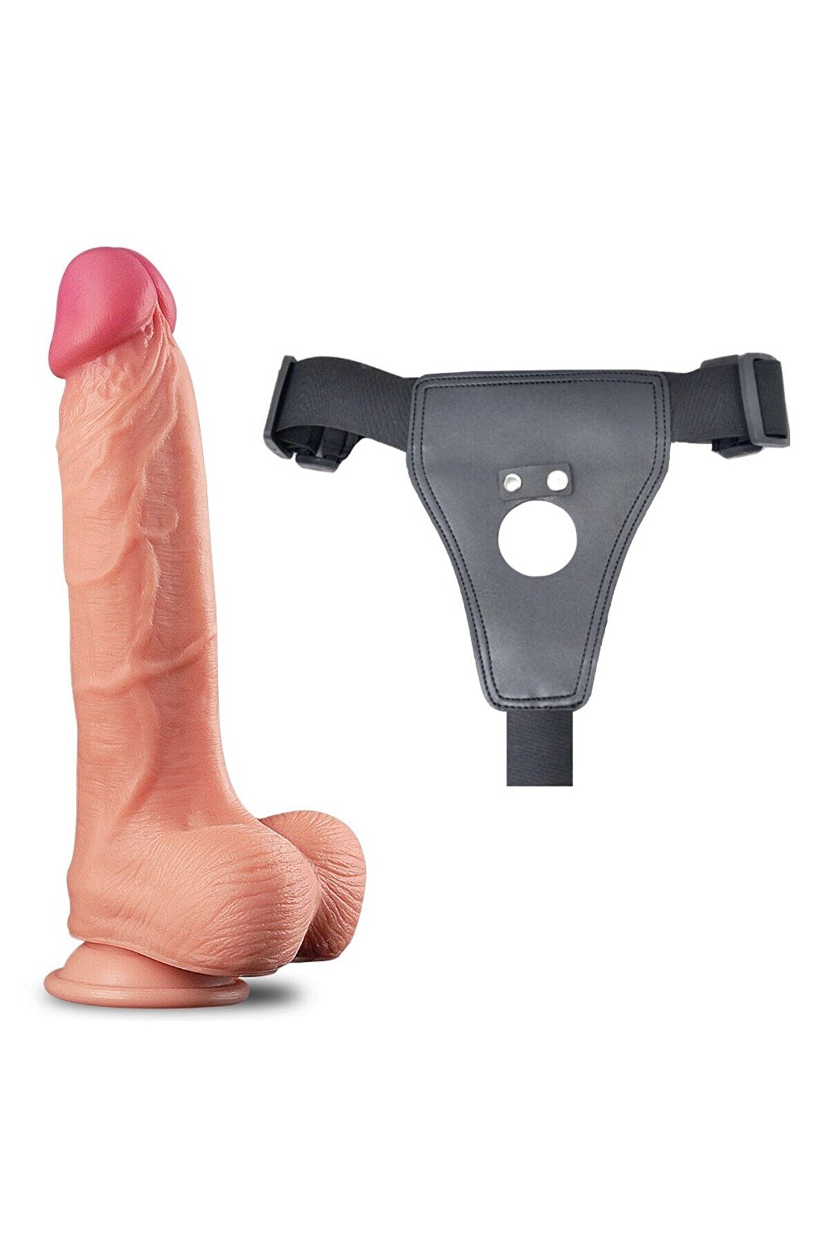 Meyrabest Lovetoy Belden Bağlamalı 25Cm &Ccedil;i̇ft Katmanlı Plati̇n Si̇li̇kon Strap On Di̇ldo