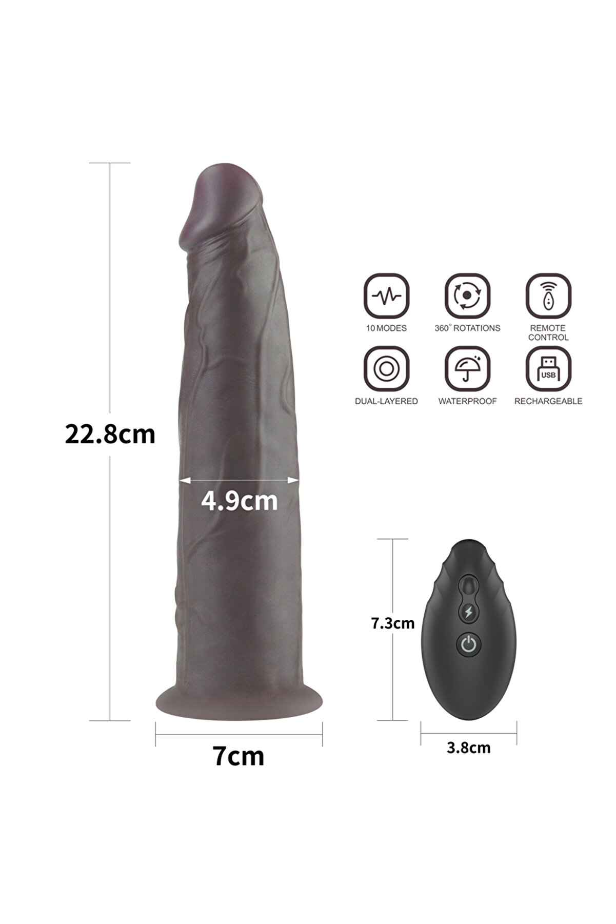 Meyrabest Lovetoy Belden Bağlamalı 23Cm &Ccedil;i̇ft Katmanlı Si̇li̇kon Rotator Hareketli̇ Uzaktan Kumandalı Di̇ldo-Black