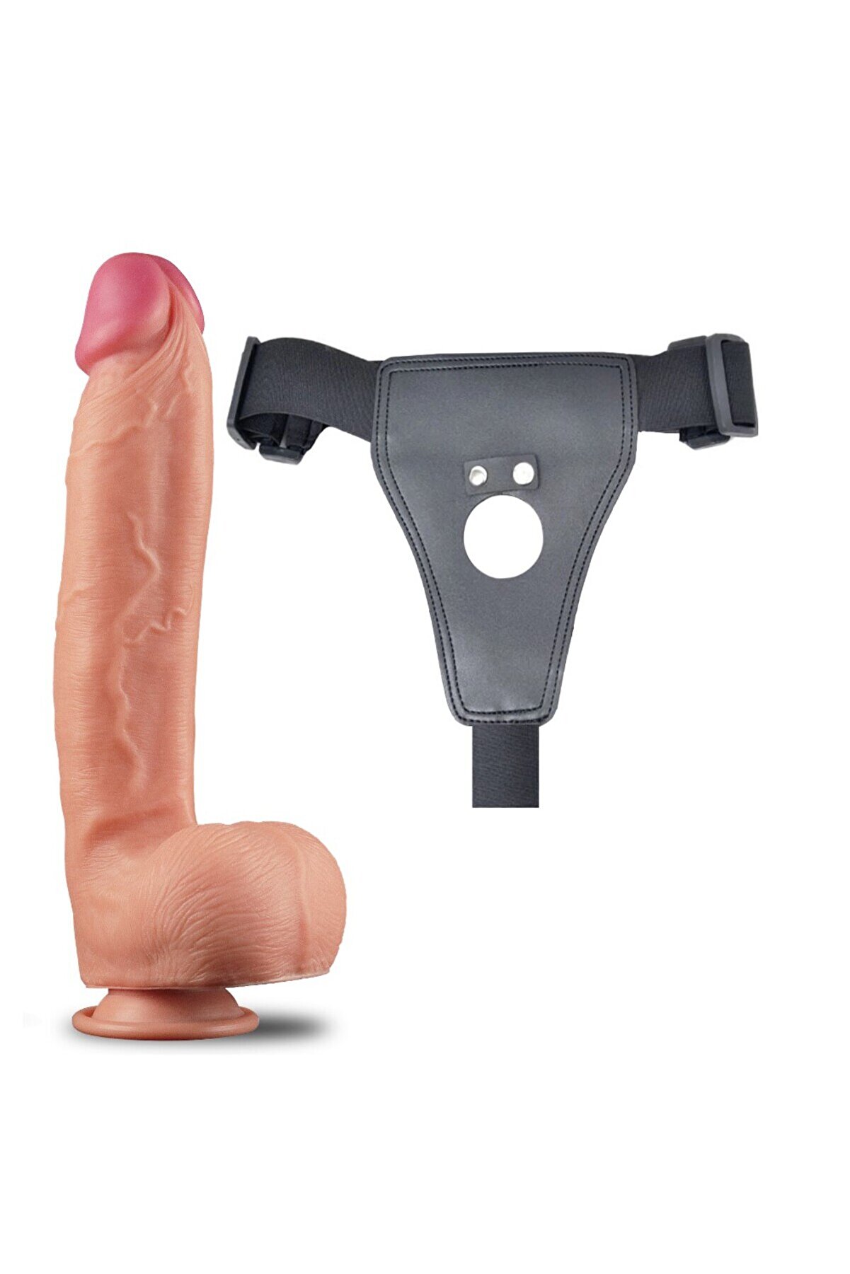 Meyrabest Lovetoy Belden Bağlamalı 30,5 Cm &Ccedil;i̇ft Katmanlı Plati̇n Si̇li̇kon Strap On Di̇ldo