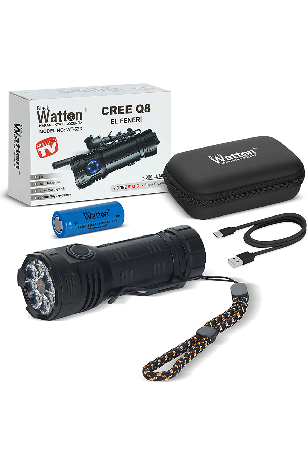 evimdeyokyok Cree Q8- XQG 8+1 Led Şarjlı El Feneri WT-623