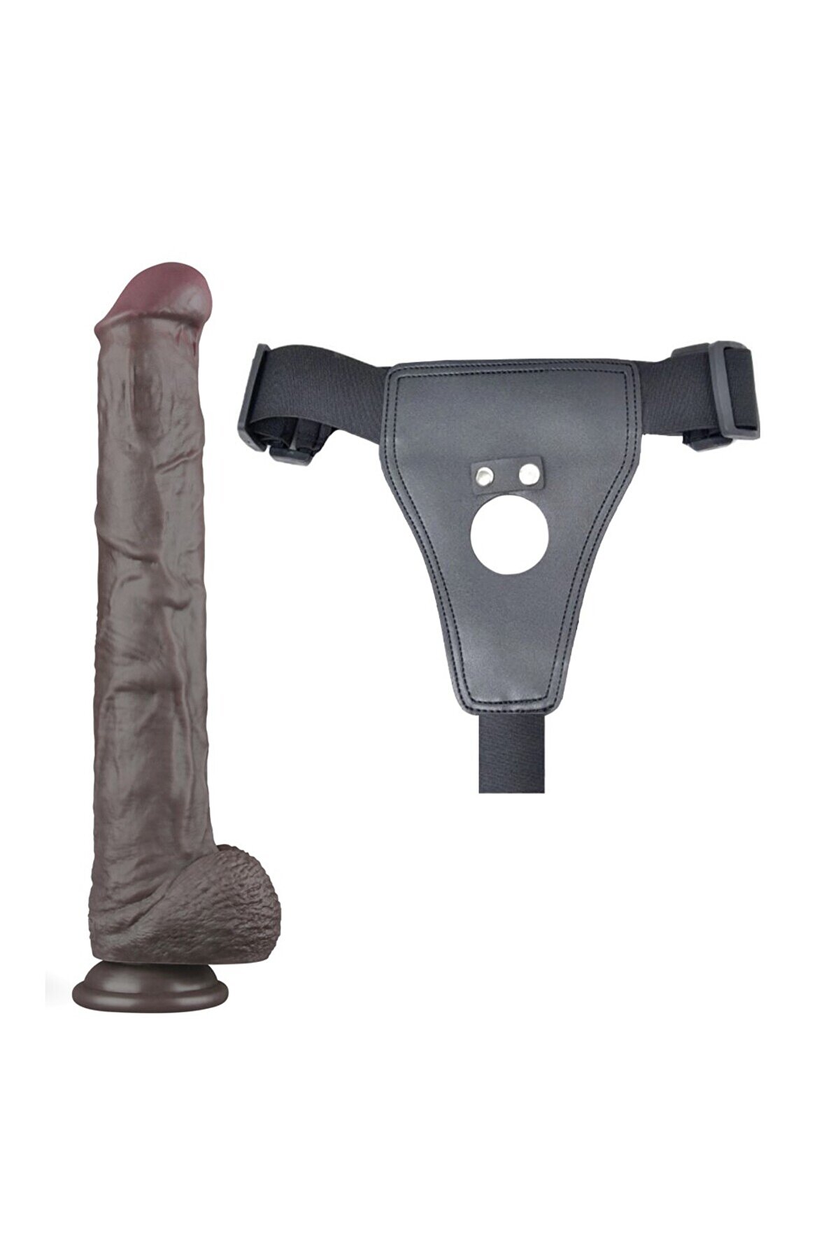 Meyrabest Lovetoy Belden Bağlamalı 37,5 Cm &Ccedil;i̇ft Katmanlı B&uuml;k&uuml;lebi̇li̇r Si̇li̇kon Peni̇s Xxl (Si̇yah) Strap On Di̇ldo