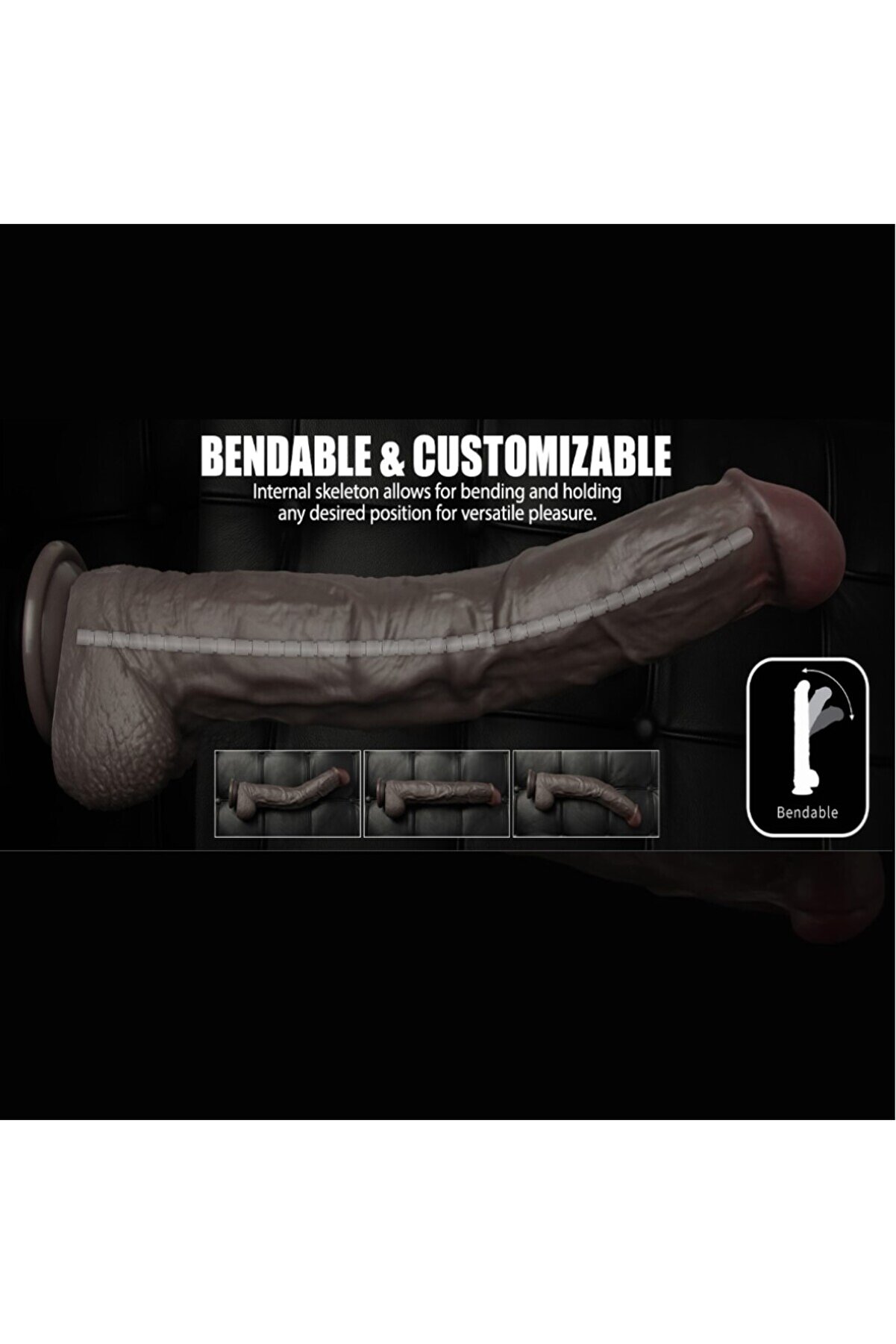 Meyrabest Lovetoy Belden Bağlamalı 37,5 Cm &Ccedil;i̇ft Katmanlı B&uuml;k&uuml;lebi̇li̇r Si̇li̇kon Peni̇s Xxl (Si̇yah) Strap On Di̇ldo