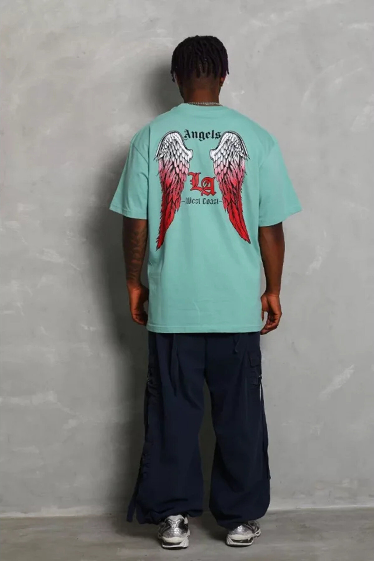 esrabeyza Unisex Oversize Baskılı Bisiklet Yaka T-Shirt - Mint Yeşili