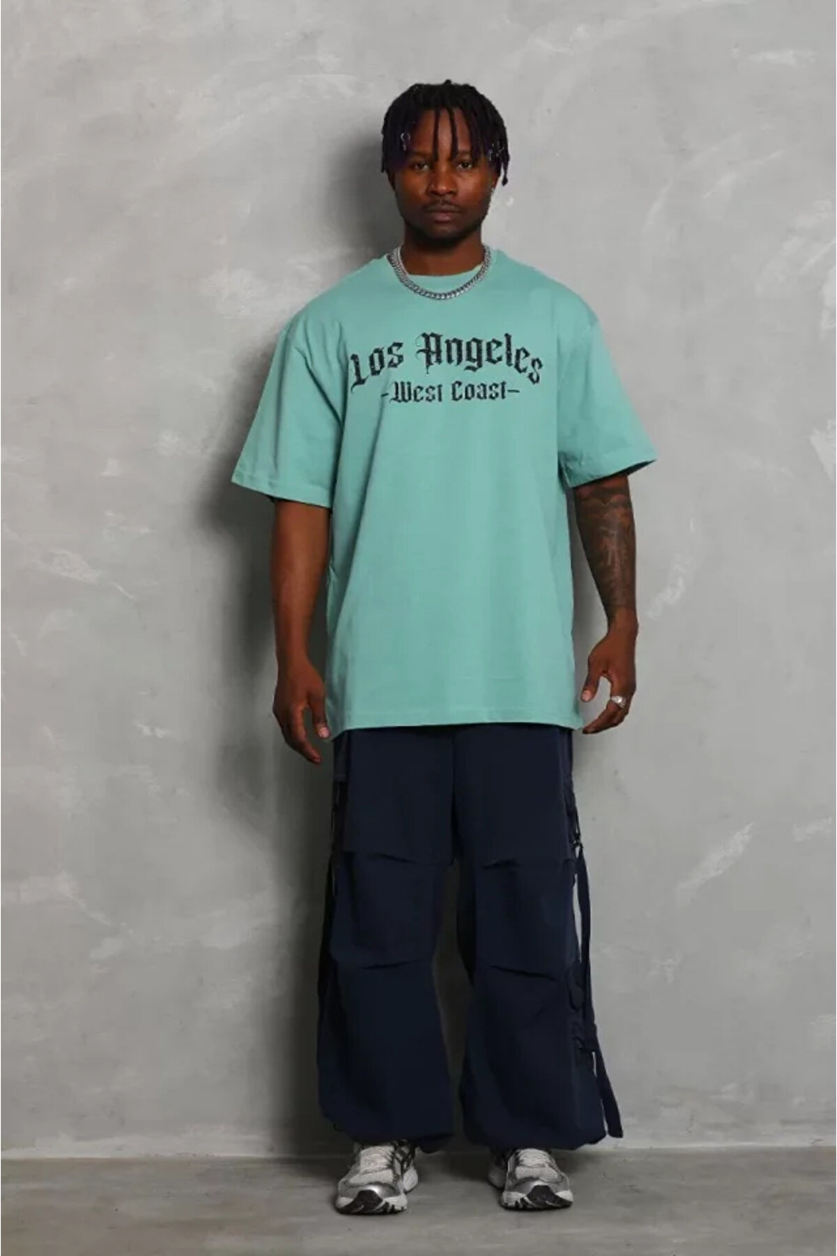 Uni̇sex Oversi̇ze Baskılı Bi̇si̇klet Yaka T-Shi̇rt - Mi̇nt Yeşi̇li̇