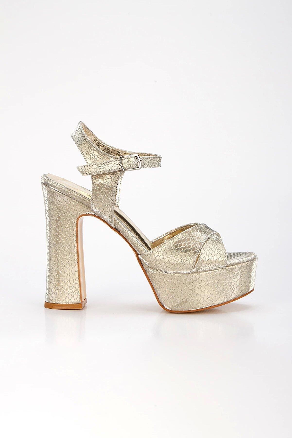 Gult Kadın Platformlu Gece Ayakkabısı Çapraz Altın