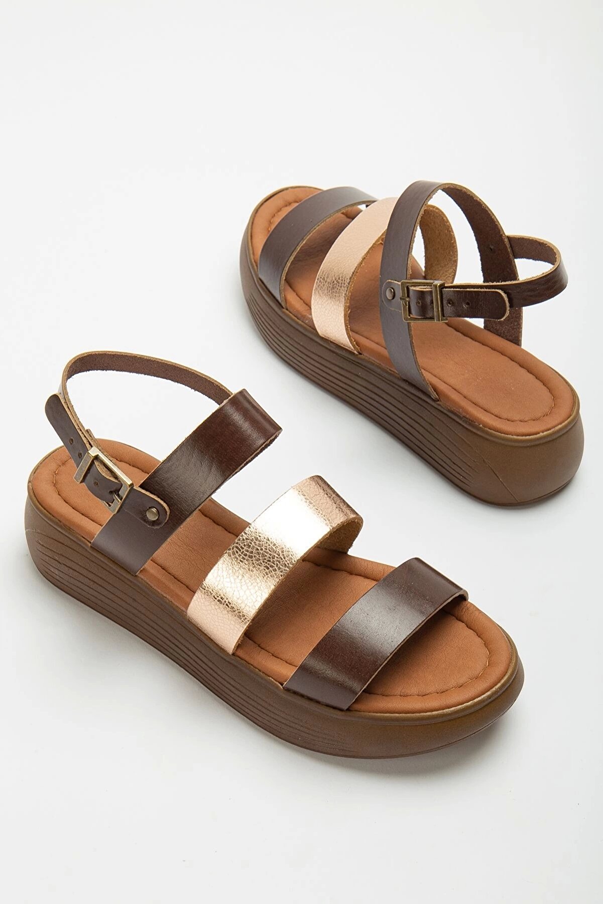 Gult Haki̇ki̇ Deri̇ Sandalet