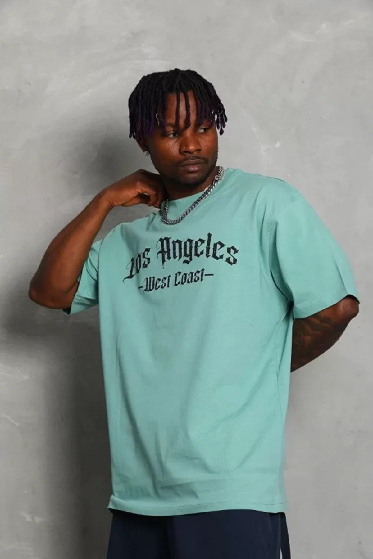 Uni̇sex Oversi̇ze Baskılı Bi̇si̇klet Yaka T-Shi̇rt - Mi̇nt Yeşi̇li̇