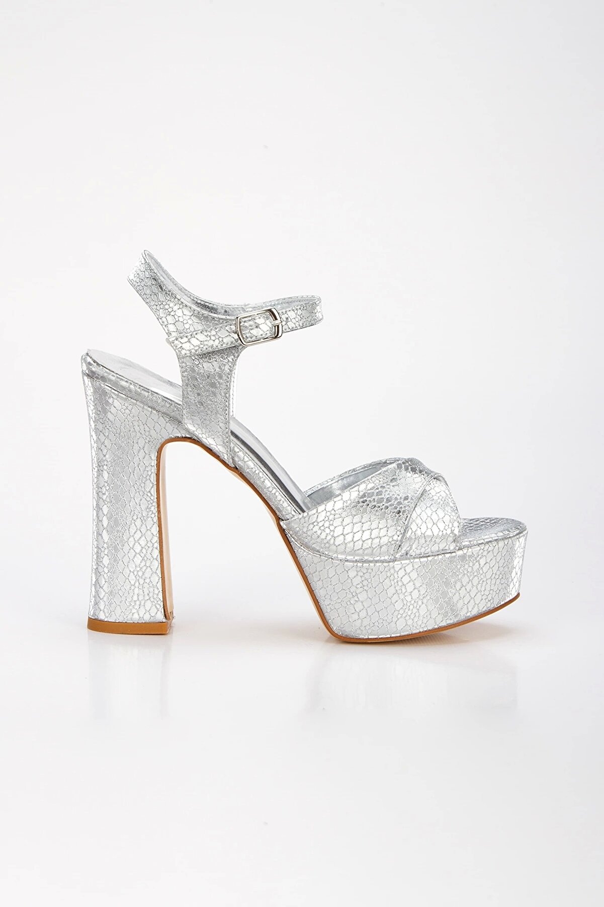 Gult Kadın Platformlu Gece Ayakkabısı Çanta Kombi̇ni̇ Çapraz Gümüş