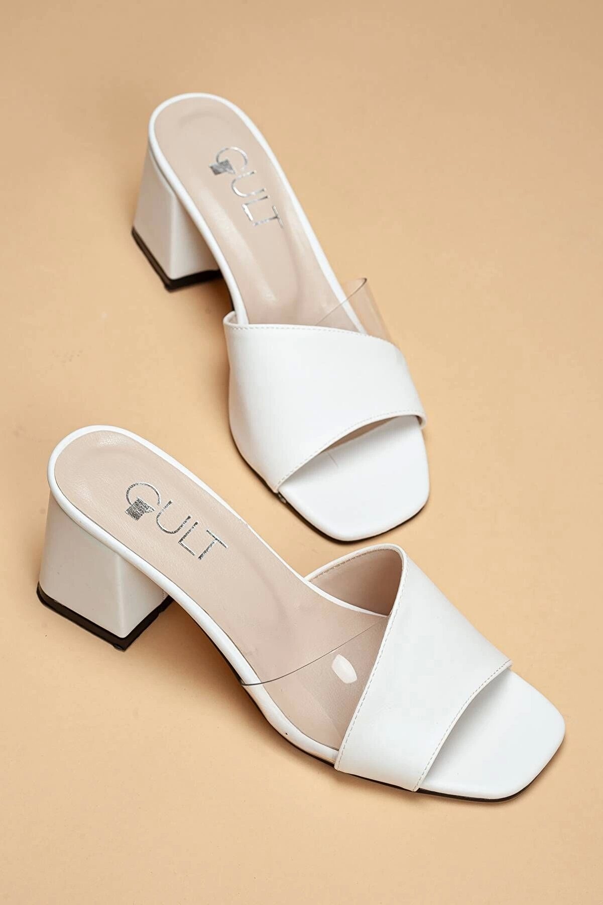 Gult Şeffaf Detaylı Kadın Yazlık Şık Terli̇k 5 Cm Beyaz