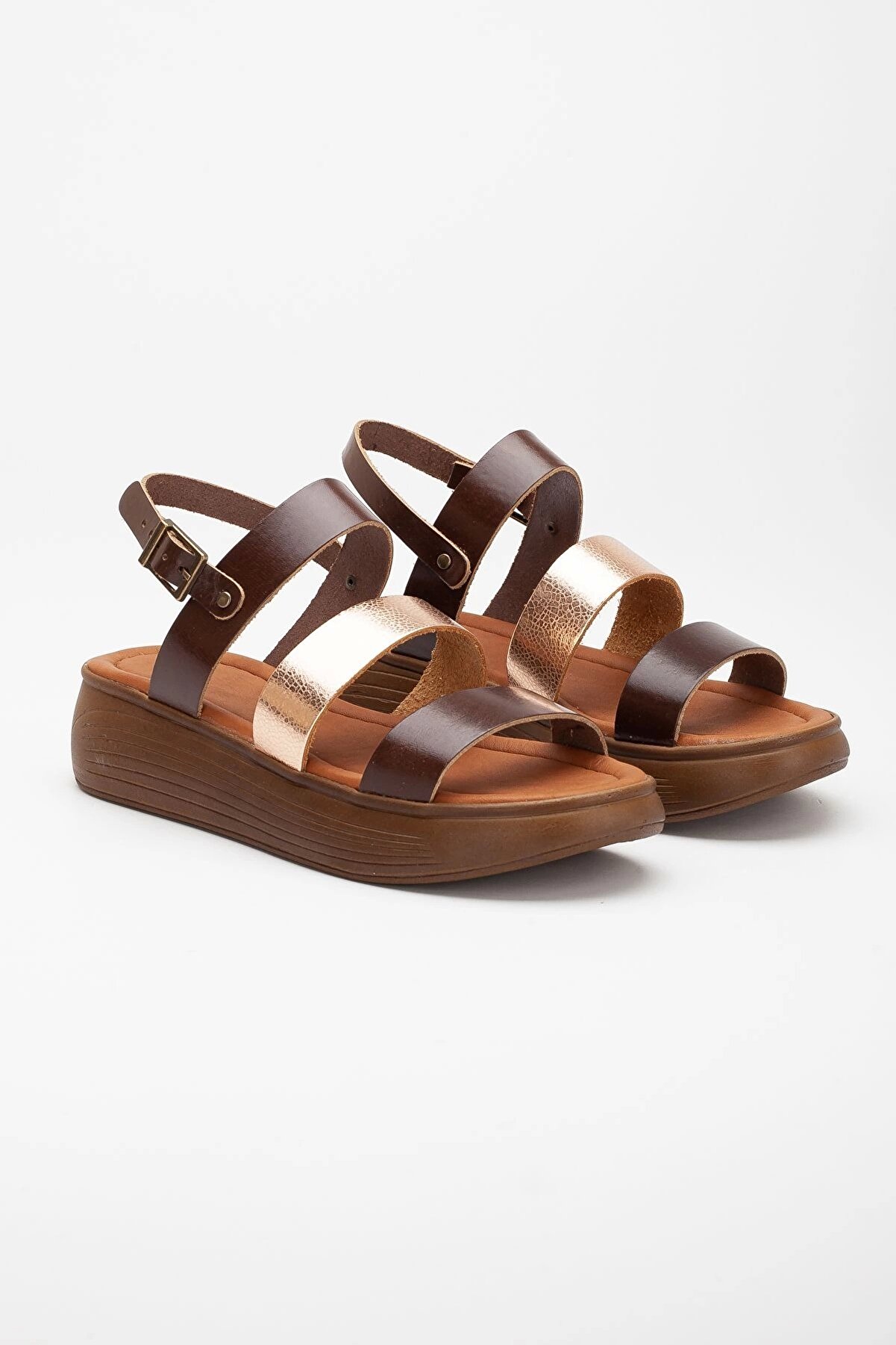 Gult Haki̇ki̇ Deri̇ Sandalet