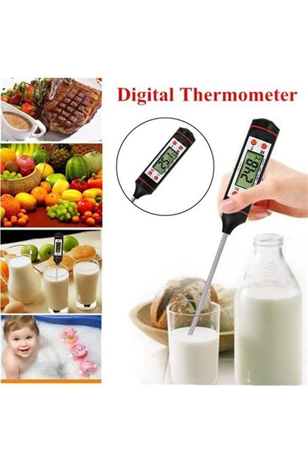 Nhlshp Gıda Termometresi̇ Di̇ji̇tal Sıcaklık Derece Kutulu Et S&uuml;t Mama Yemek Isı &Ouml;l&ccedil;er Gextrnh 1