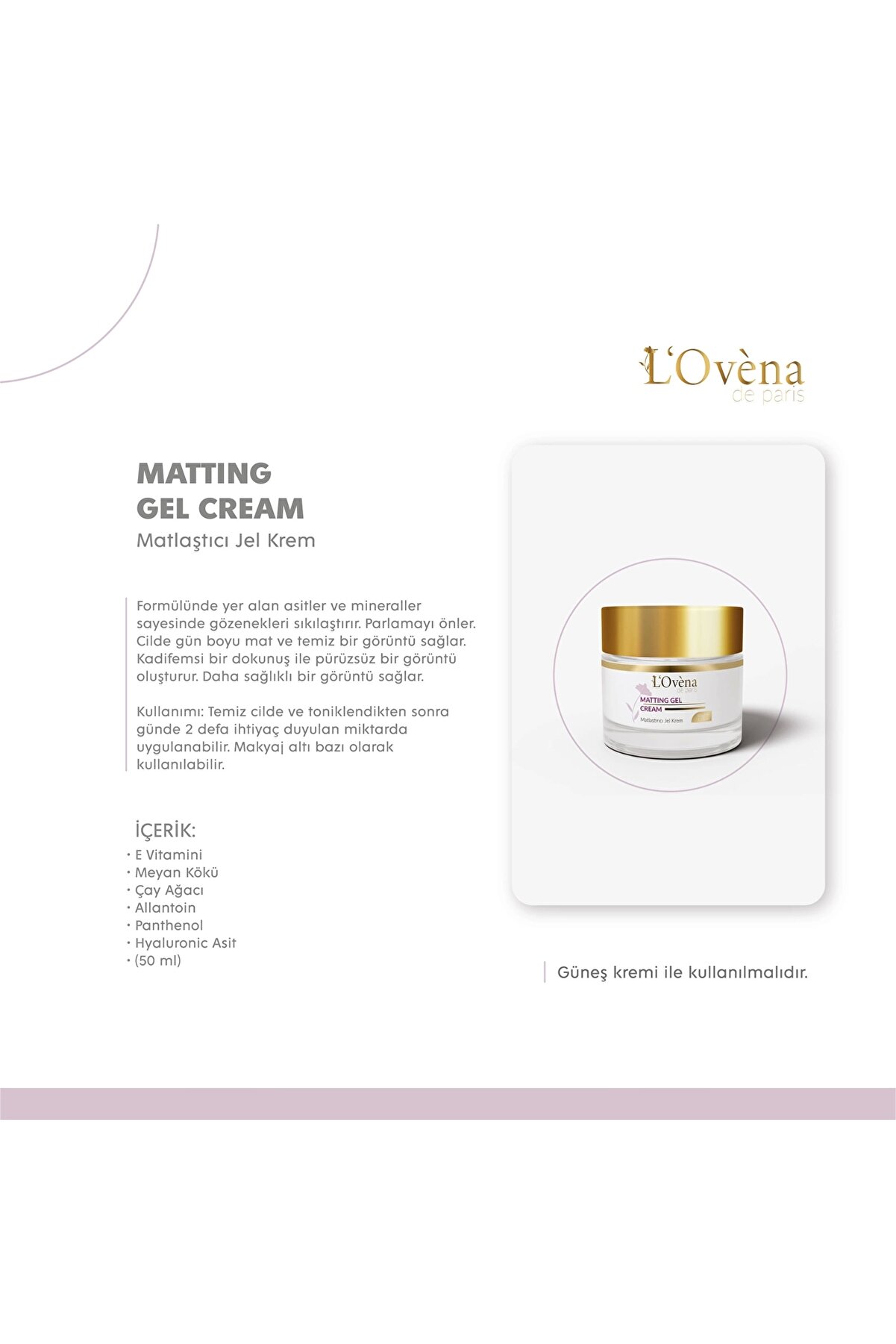 L Ovena De Pari̇s - Mattıng Matlaştırıcı Gel Cream - 50 Ml